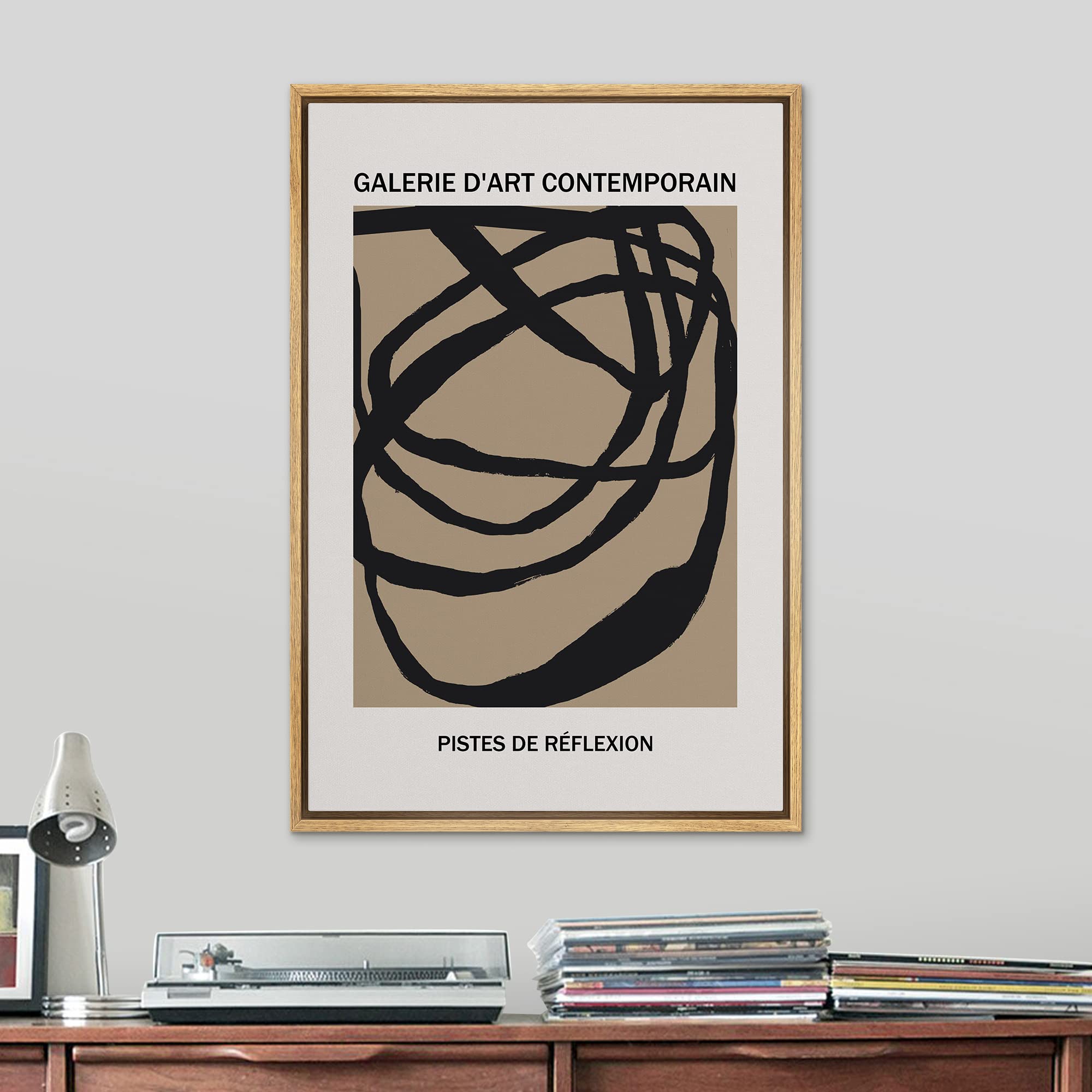 Signleader Framed Canvas Print Wall Art Geometric Black Tan Paint Strokes Classic Vintage Illustrations Fine Art Decorative Retr