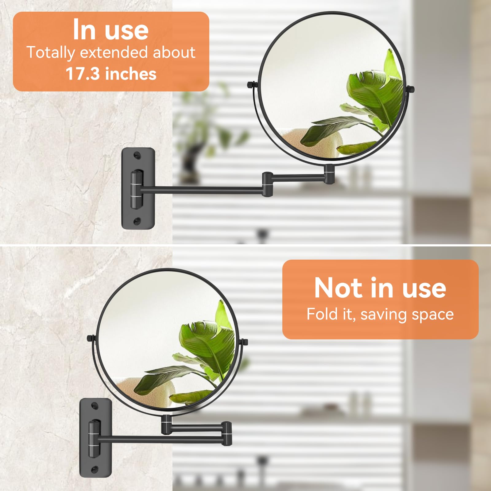 Aumvum 8    Makeup Mirror Wall Mounted, 1X/10X Double-Sided Wall Mount Magnifying Bathroom Mirror With Extendable Arm, 360 Swive