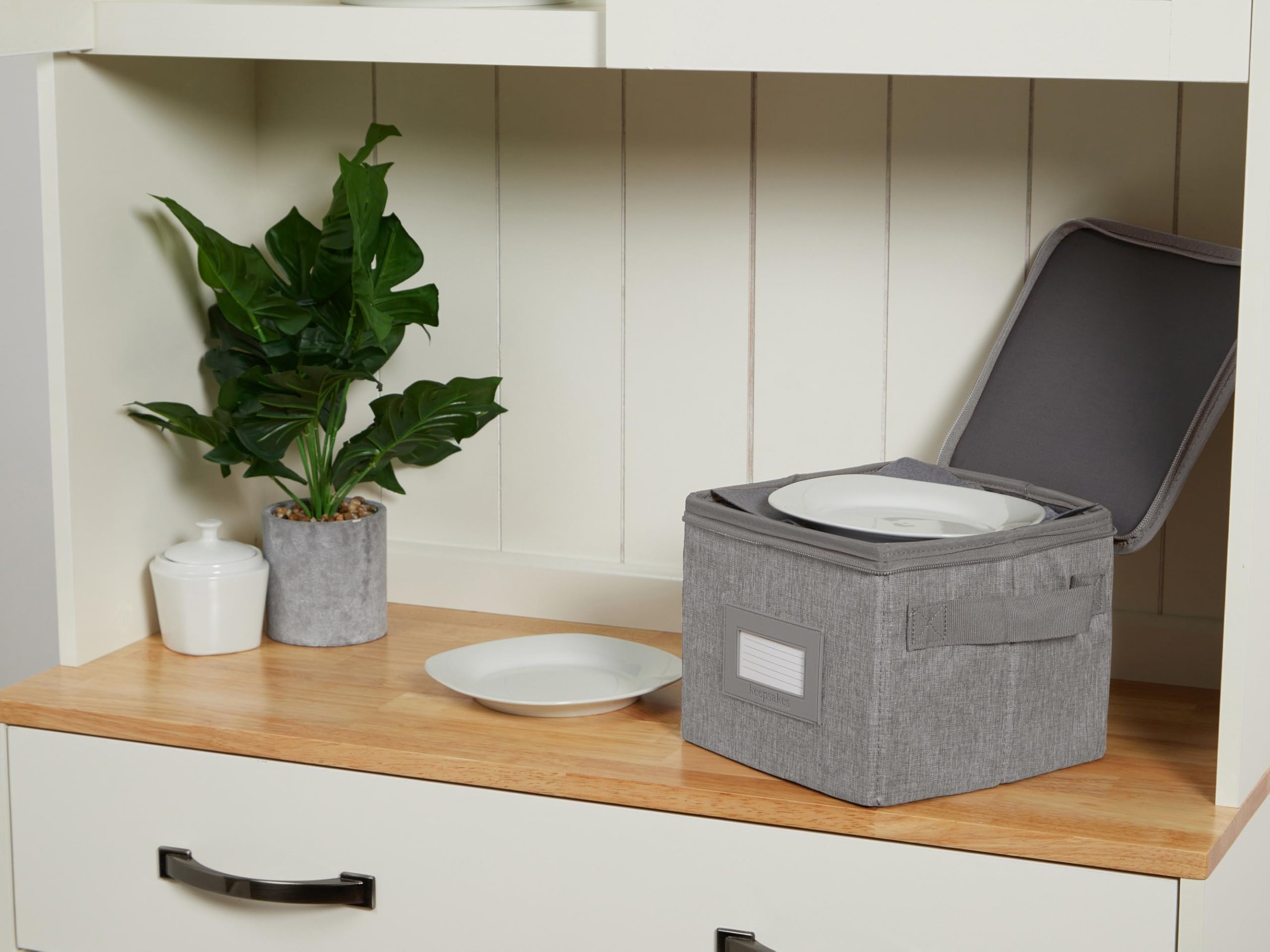 Covermates Keepsakes Dish Storage Box - Stackable, Reinforced Handles, China Storage-Grey Heather
