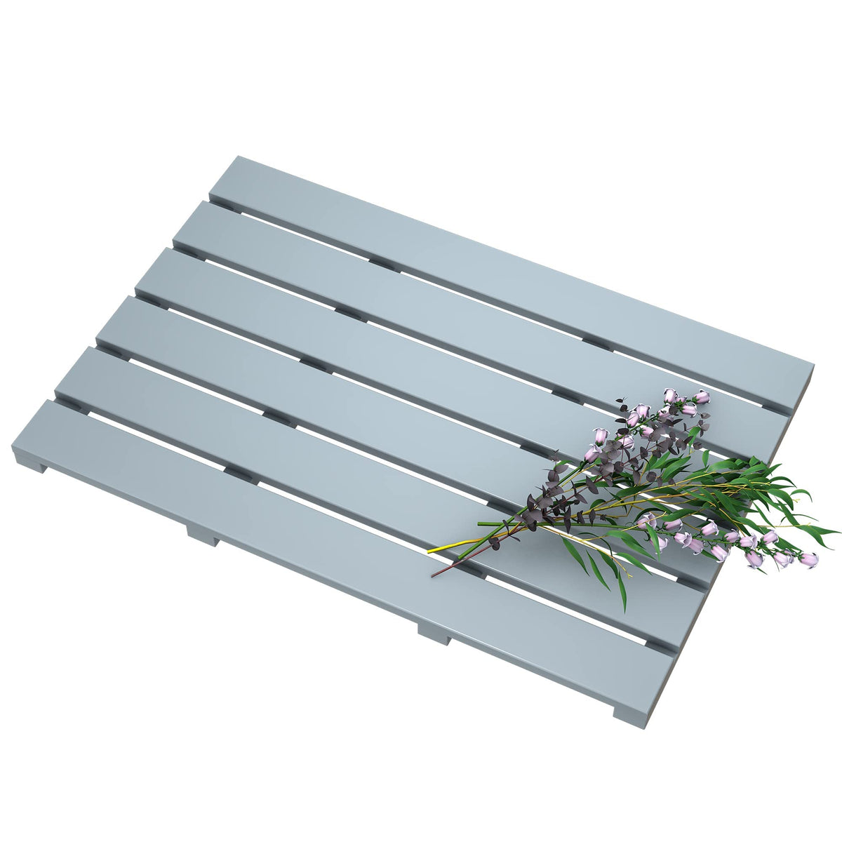 Bamboo Wooden Bath Floor Mat For Luxury Shower - Non-Slip Bathroom Waterproof Carpet For Indoor Or Outdoor Use (Bluish Grey)