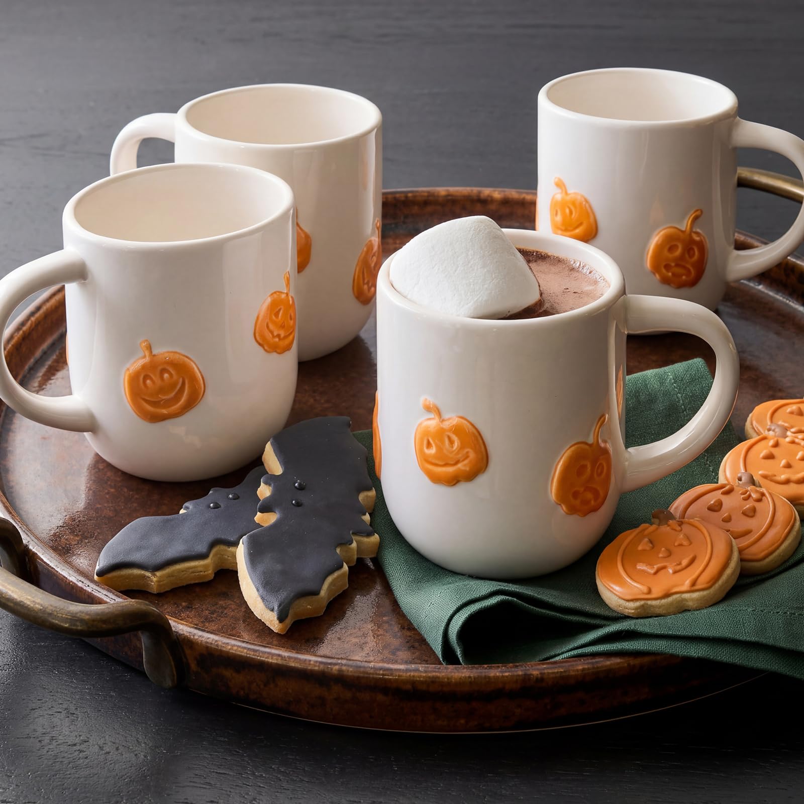 Acellegic Halloween Pumpkin Mug Set of 4, Halloween Ceramic Coffee Cup Bulk