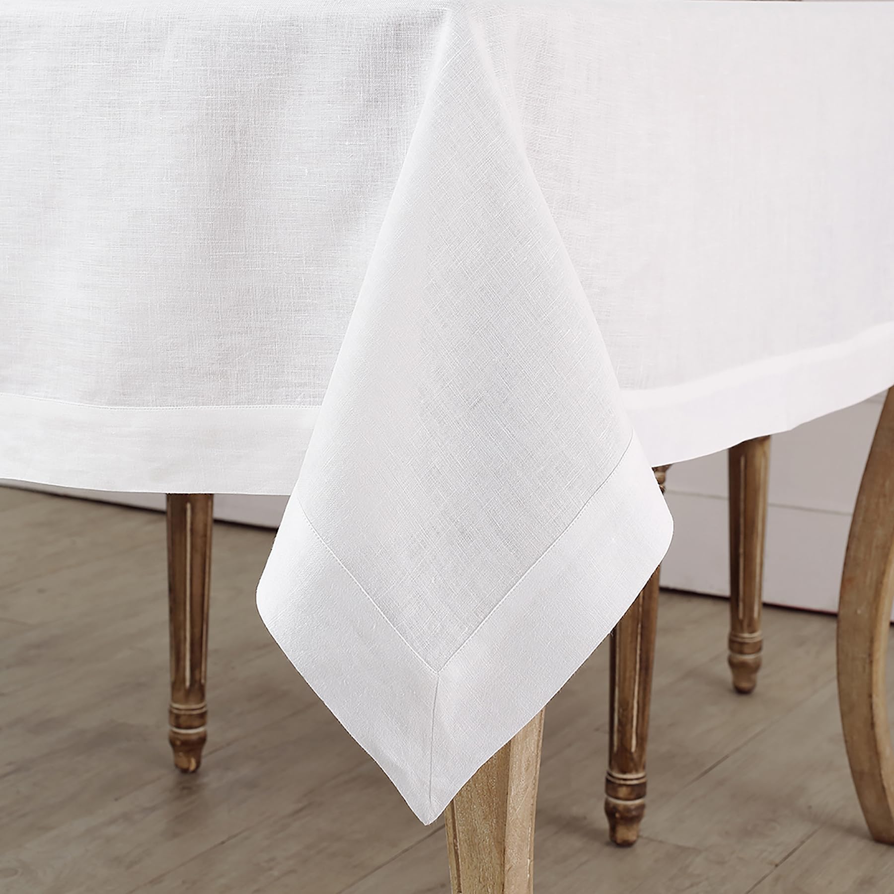 Solino Home Linen White Tablecloth 60 x 90 Inch - 100% Pure Linen Rectangular Tablecloth - Machine Washable Table Cloth for Fall