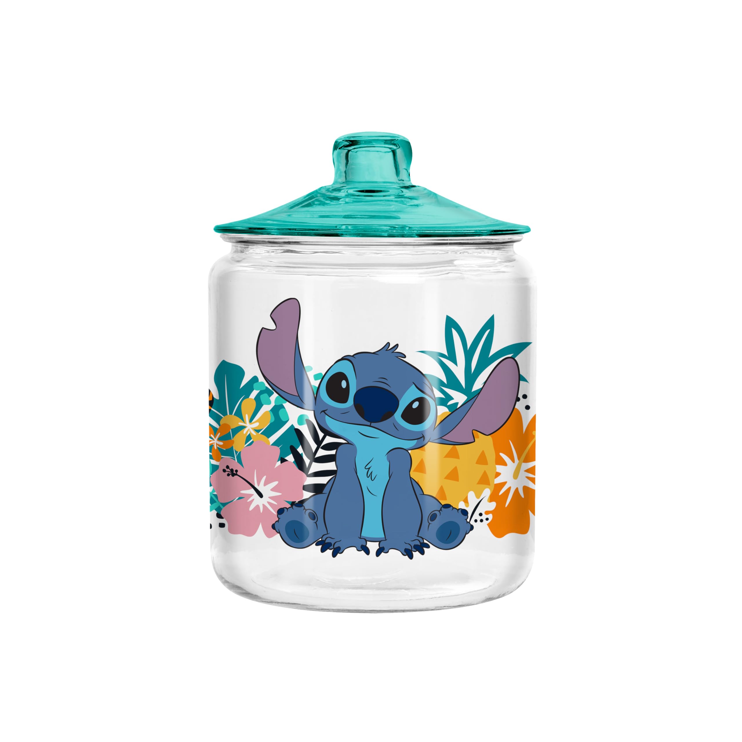 Silver Buffalo Disney Lilo & Stitch Tropical Glass Cookie Snack Candy Jar With Lid (Small)