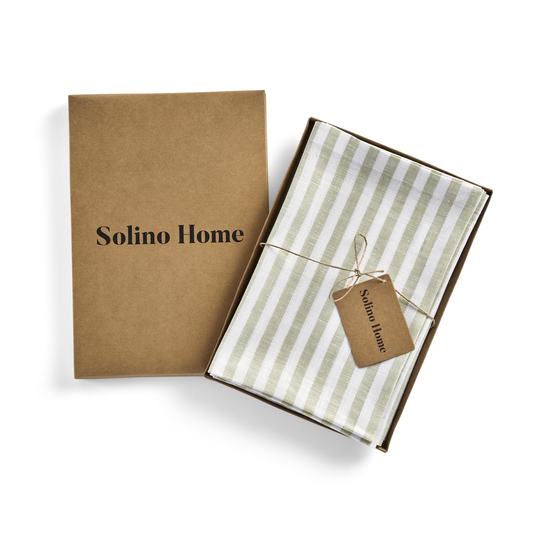 Solino Home Stripe Linen Dinner Napkins 20 X 20 Inch - 100% Pure Linen Sage And White Cloth Napkins Set Of 4 - Amalfi Stripe, Ha