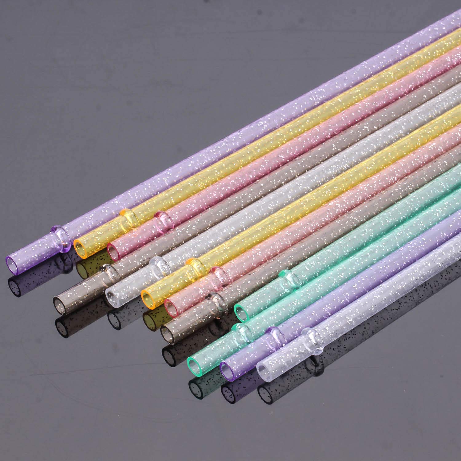 Dakoufish BPA-Free 12 Piece 11 Inch Reusable Clear Plastic Glitter Sparkle Drinking Straw Plus one Cleaning Brush (6color 11inch)