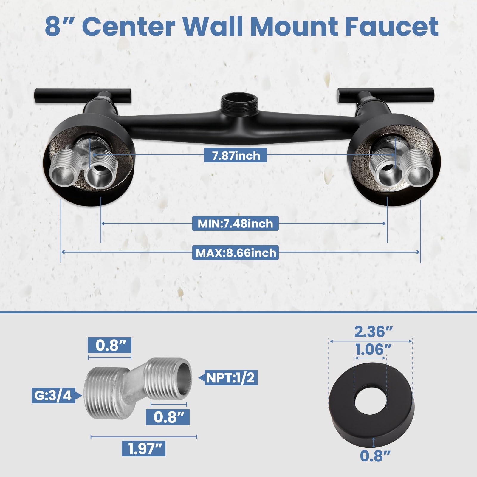 Airuida Wall Mount Kitchen Sink Faucet Matte Black Wall Mounted Kitchen Faucets 8 Inch Center Double Handles 360 Degree Swivel S