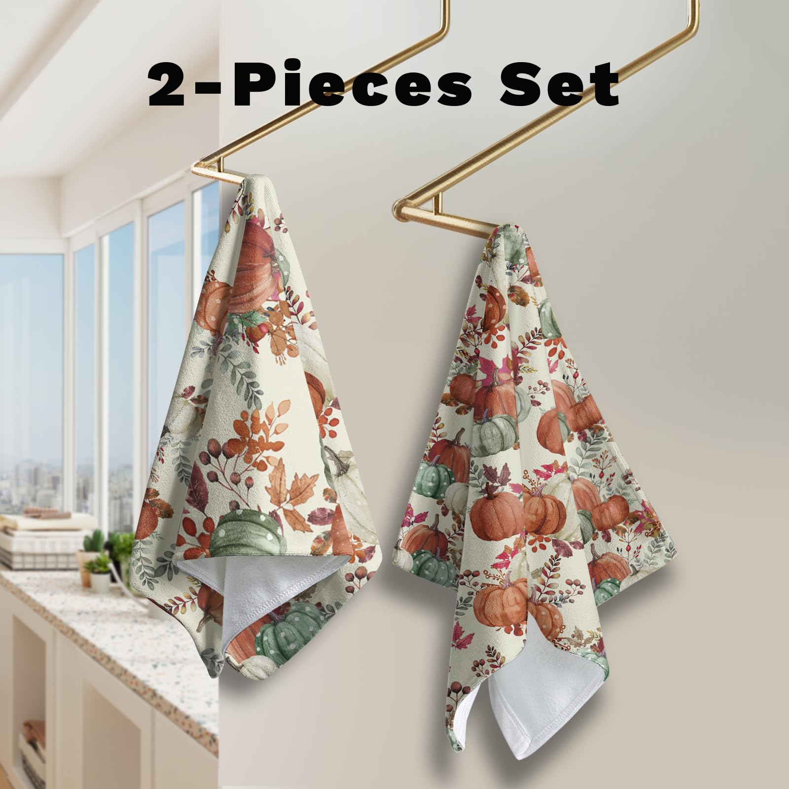 Lealeg Fall Pumpkin Kitchen Dish Towel Autumn Pumpkins Harvest Hand Towels Fall Leaves Watercolor Bathroom Towel Bath Baking Han