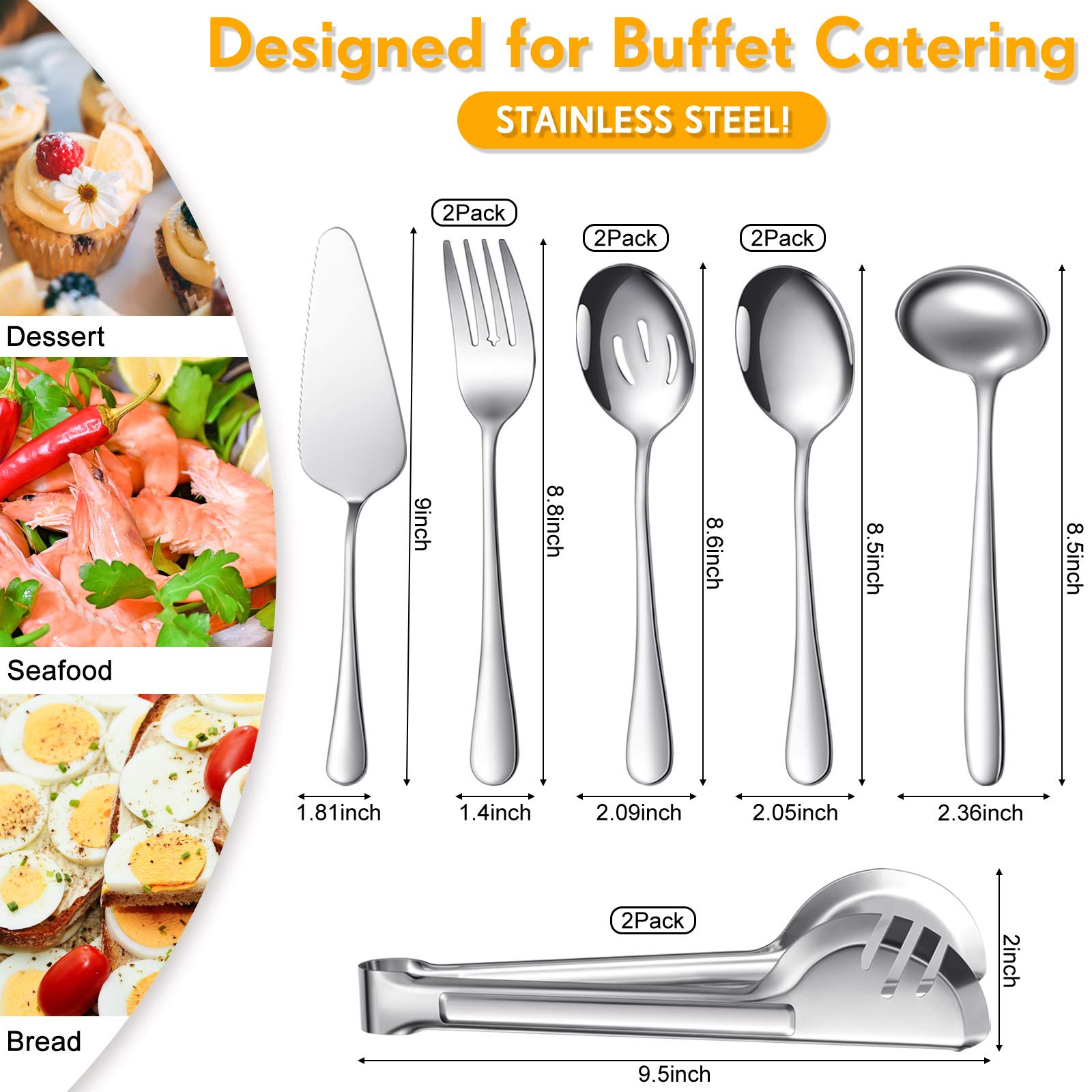10-Piece Dishwasher Safe Silver Serving Utensil Set - Includes Spoons, Forks, Tongs, Ladle, And Pie Server