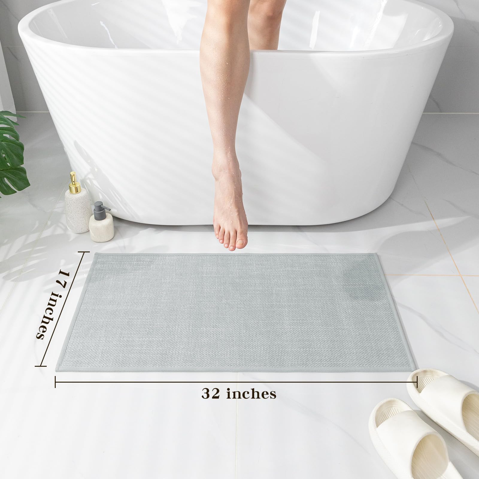 Chakme Bathroom Rugs Mat 32X17, Ultra Thin Non Slip Bath Mat Quick Dry Absorbent Bath Mat For Bathroom Floor, (Light Grey, 32''X