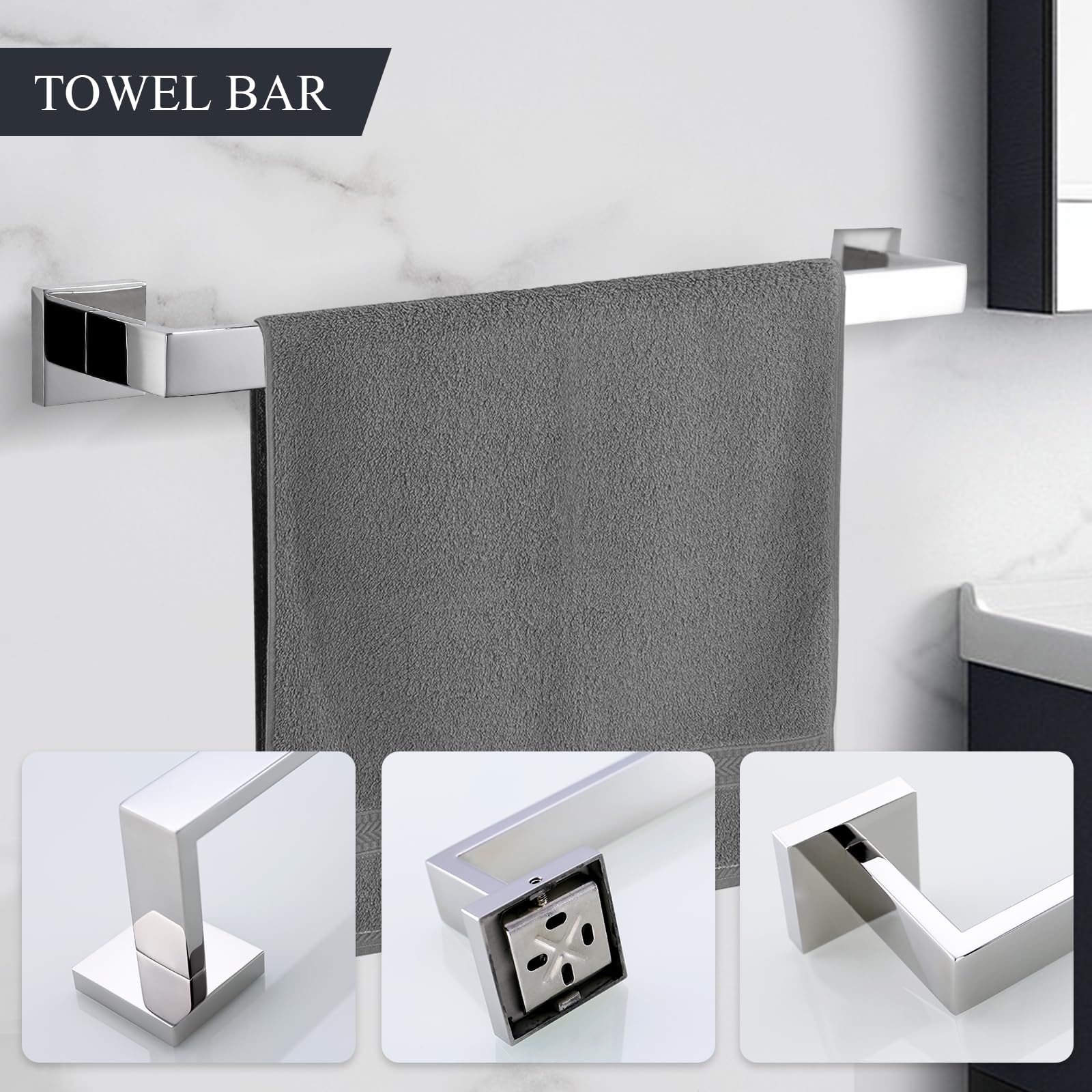 TURS 5-Piece Bathroom Hardware Set Polished Towel Bar Holder Sets Hand Towel Holder and 2 Towel Hooks  Stainless Steel Wall Mounted  Q7P-P5