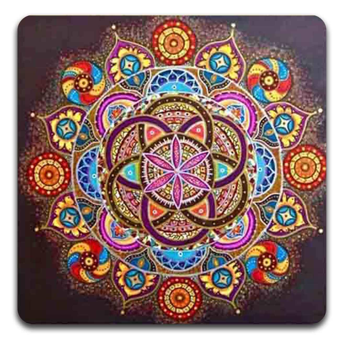Mandala Pattern Square Coaster Set - Made Of Recycled Rubber - Set Of 4
