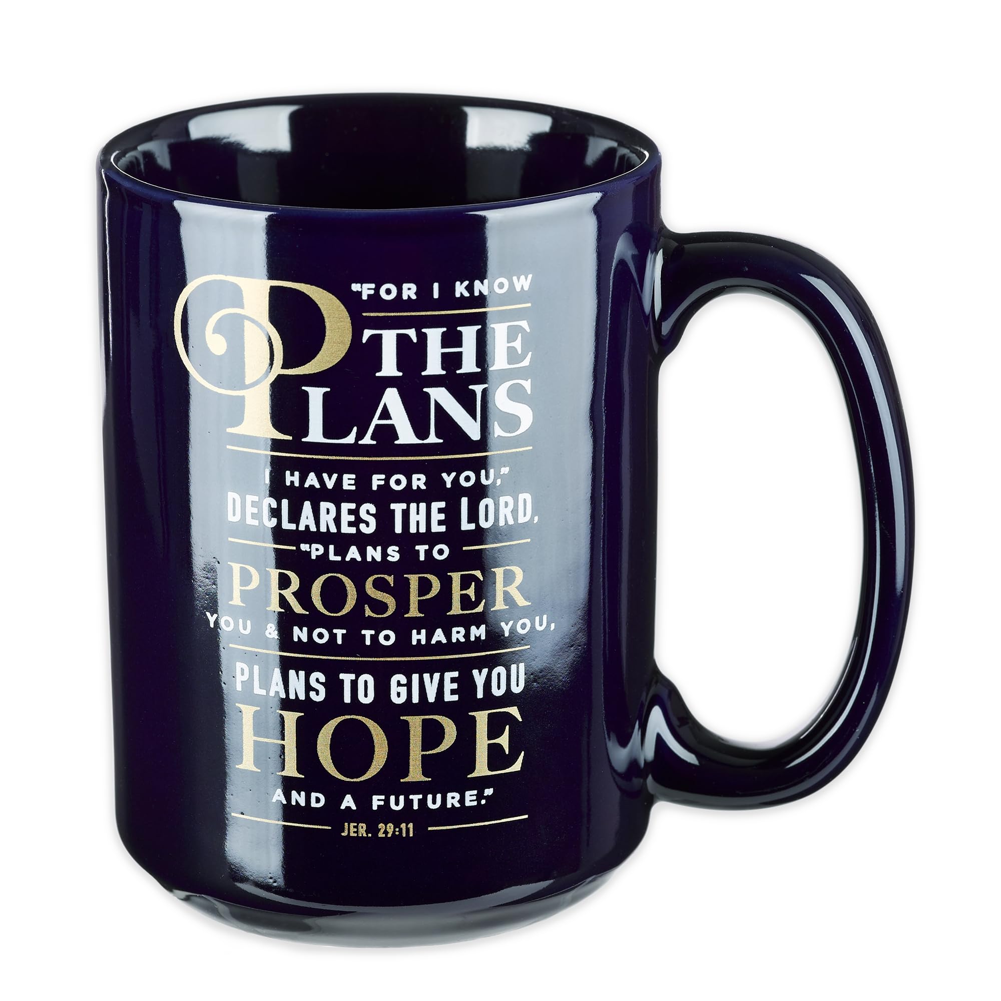 Christian Art Gifts Large Ceramic Coffee & Tea Mug for Men  Women & Graduates: I Know the Plans: Jeremiah 29:11 Inspirational Bible Verse  Sturdy Dishwasher & Microwave Safe Cup  Navy Blue  14 oz.