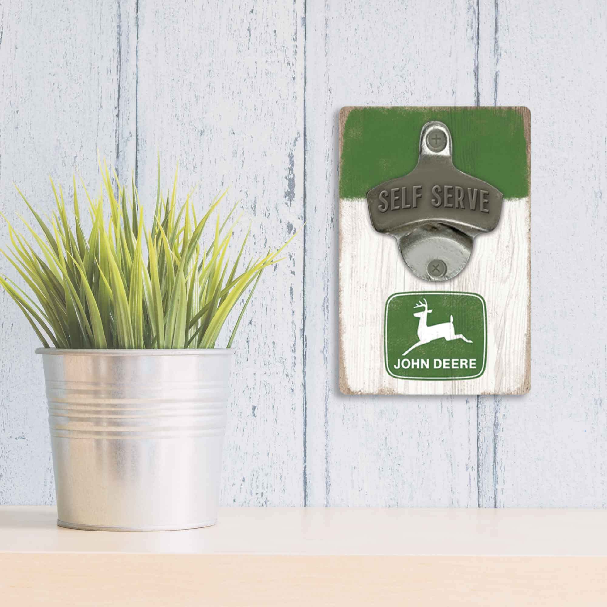 John Deere Logo Wall Bottle Opener - Vintage John Deere Bottle Opener Made With Wood And Cast Metal - Great Gift Idea
