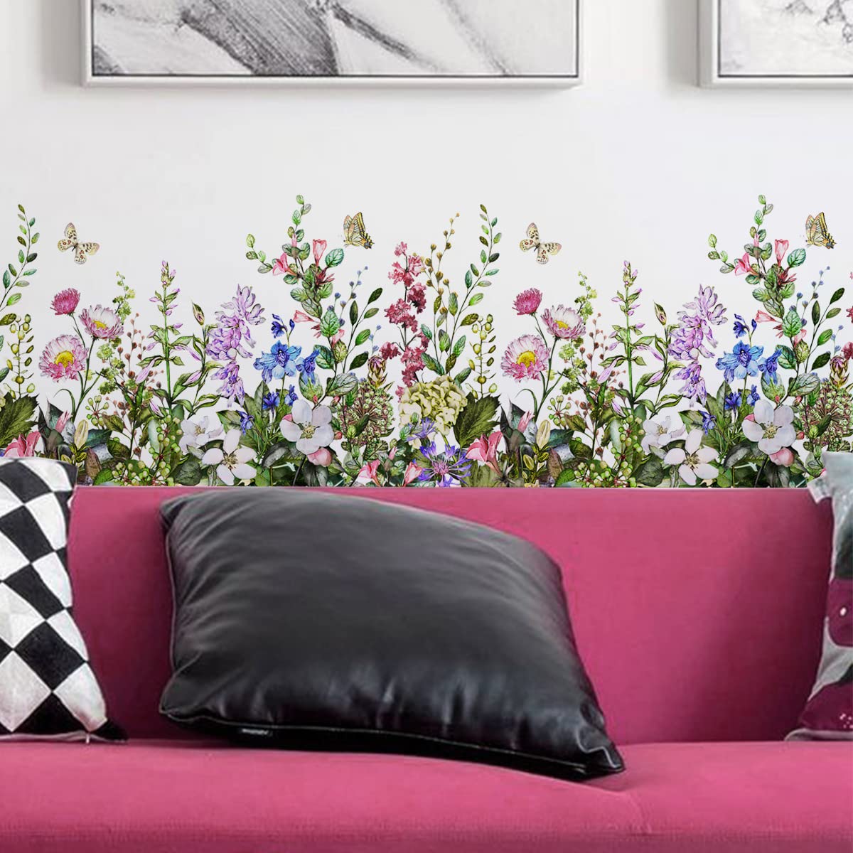Mirabuy Big Plant Grass Wall Corner Stickers Flowers With Butterflies Base Board Skirting Line Wall Decals For Bedroom Living Ro