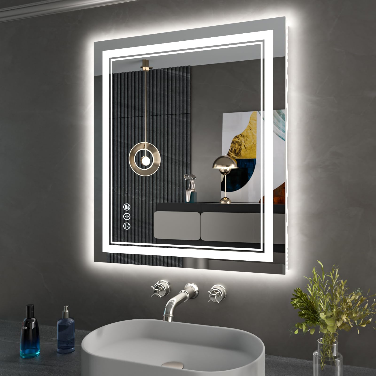 Istripmf 24X30 Inch Led Bathroom Mirror With Lights, Backlit And Front Lighted Bathroom Mirrors For Wall, Anti-Fog Dimmable Memo