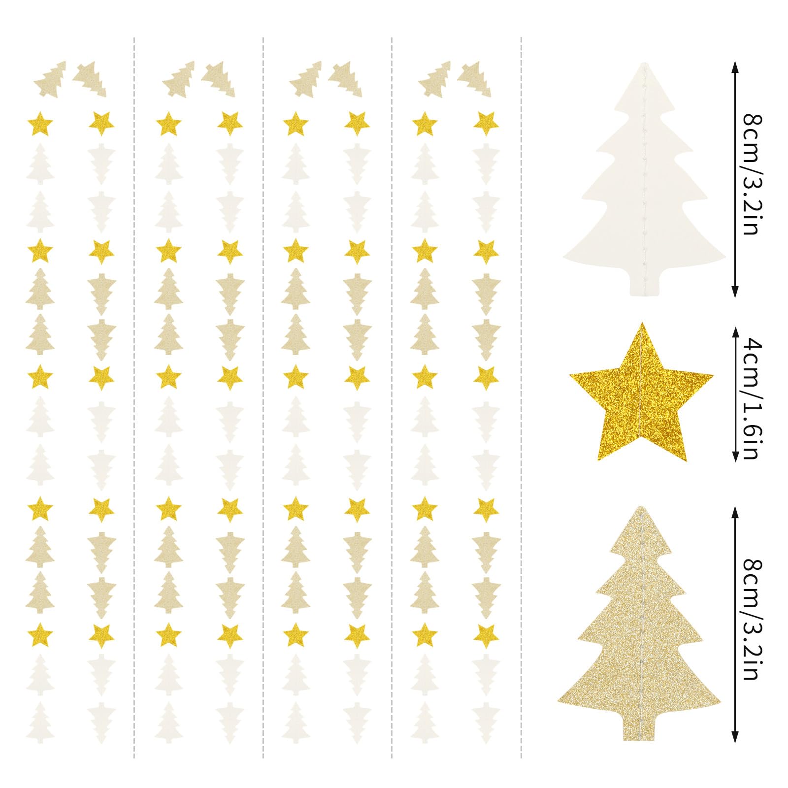White-Gold Christmas-Tree Star Party-Decorations Garland - 52 Ft Winter New Year Supplies Hanging Paper Streamers Banner,Birthda