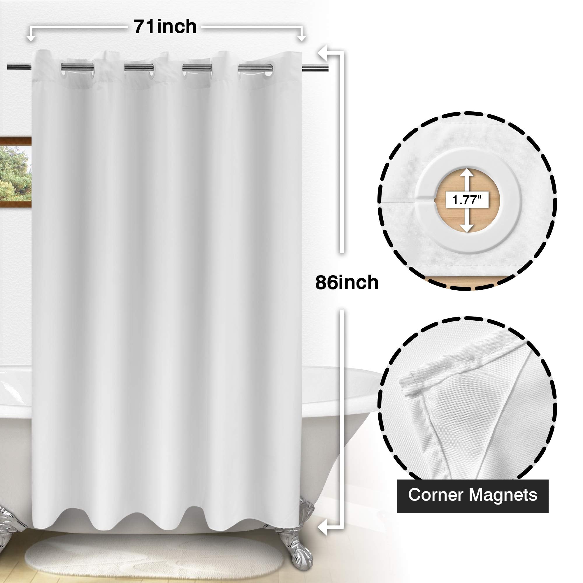 Extra Long No Hook Shower Curtain Tpu Lining & No Required Liner, 71'' X 86''(84'') Hotel Fabric Shower Curtain For Bathroom, Bo