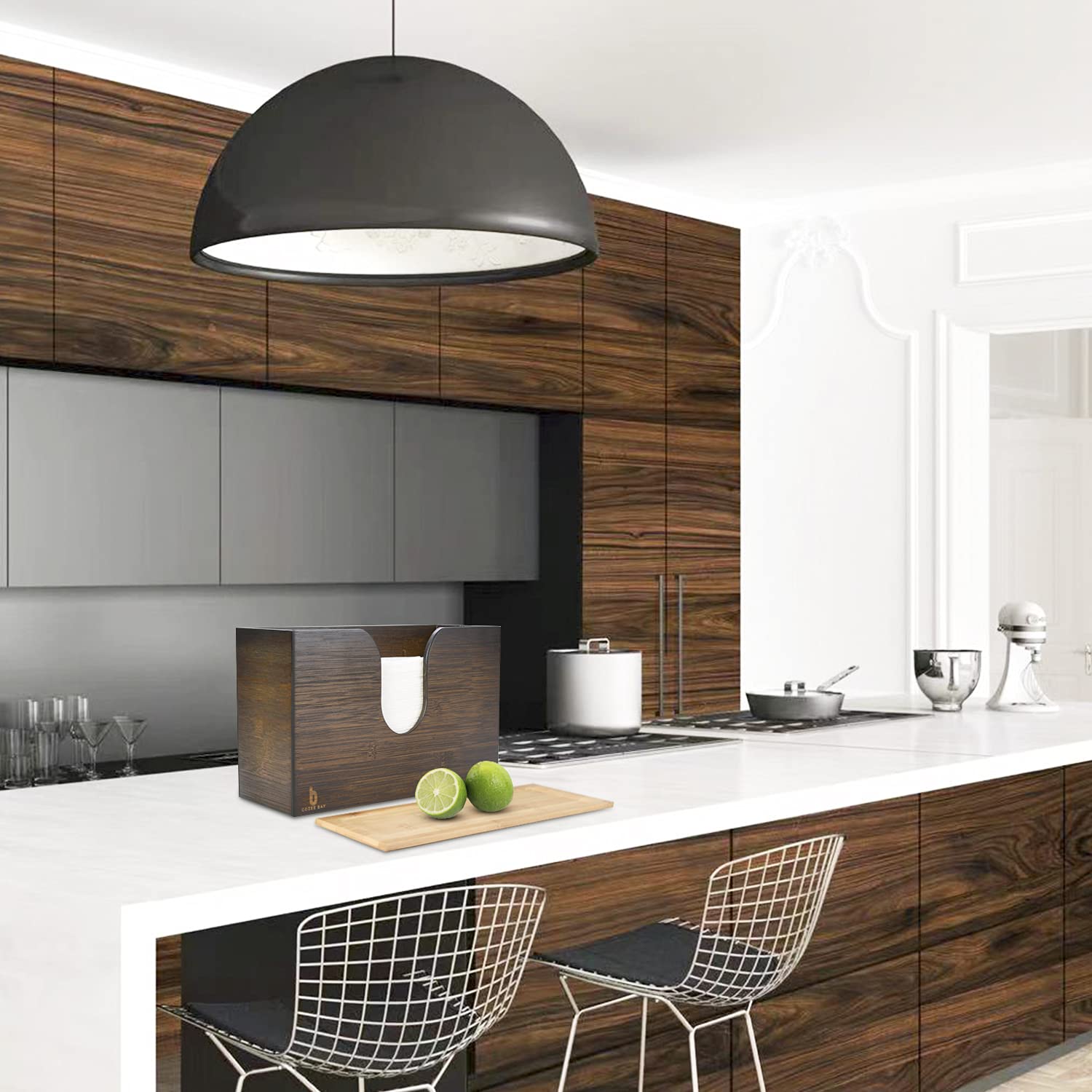 Cozee Bay Bamboo Paper Towel Dispenser, Paper Towel Holder With Lid For Home And Commercial, Wall Mount Or Countertop For Multif