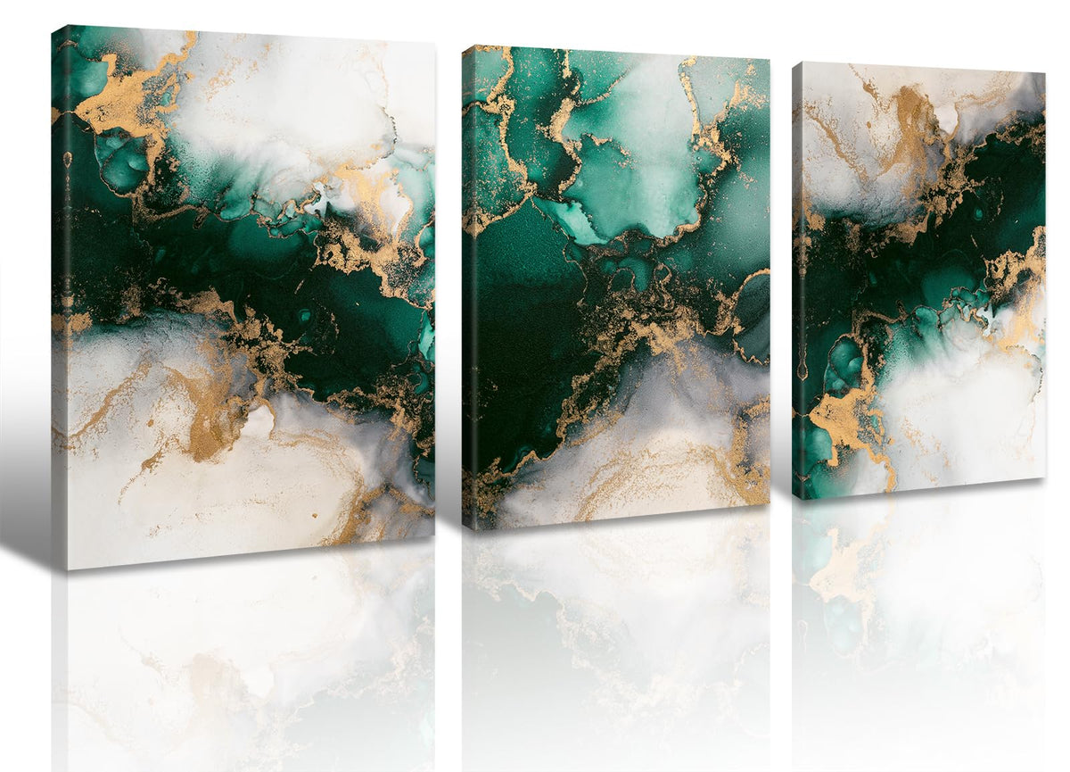 Jiazugo Emerald Green Bathroom Decor Modern Abstract Canvas Wall Art Bedroom Living Room Wall Decor Green And Gold Fluid Abstrac
