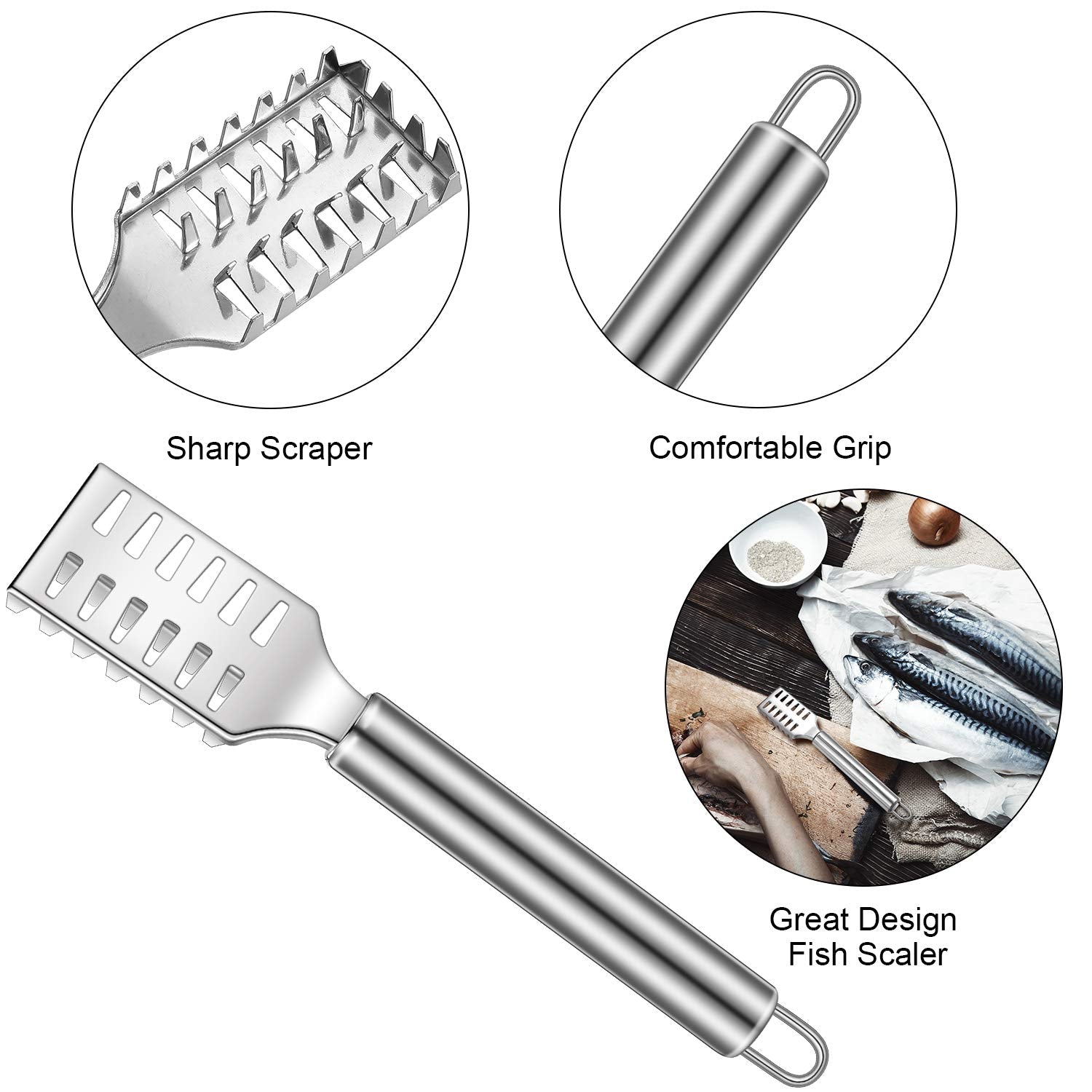 4 Pieces Stainless Steel Fish Scale Remover Cleaner Kitchen Fish Scaler Fish Skin Graters Cleaning Peeler Scaler Scraper With Bo