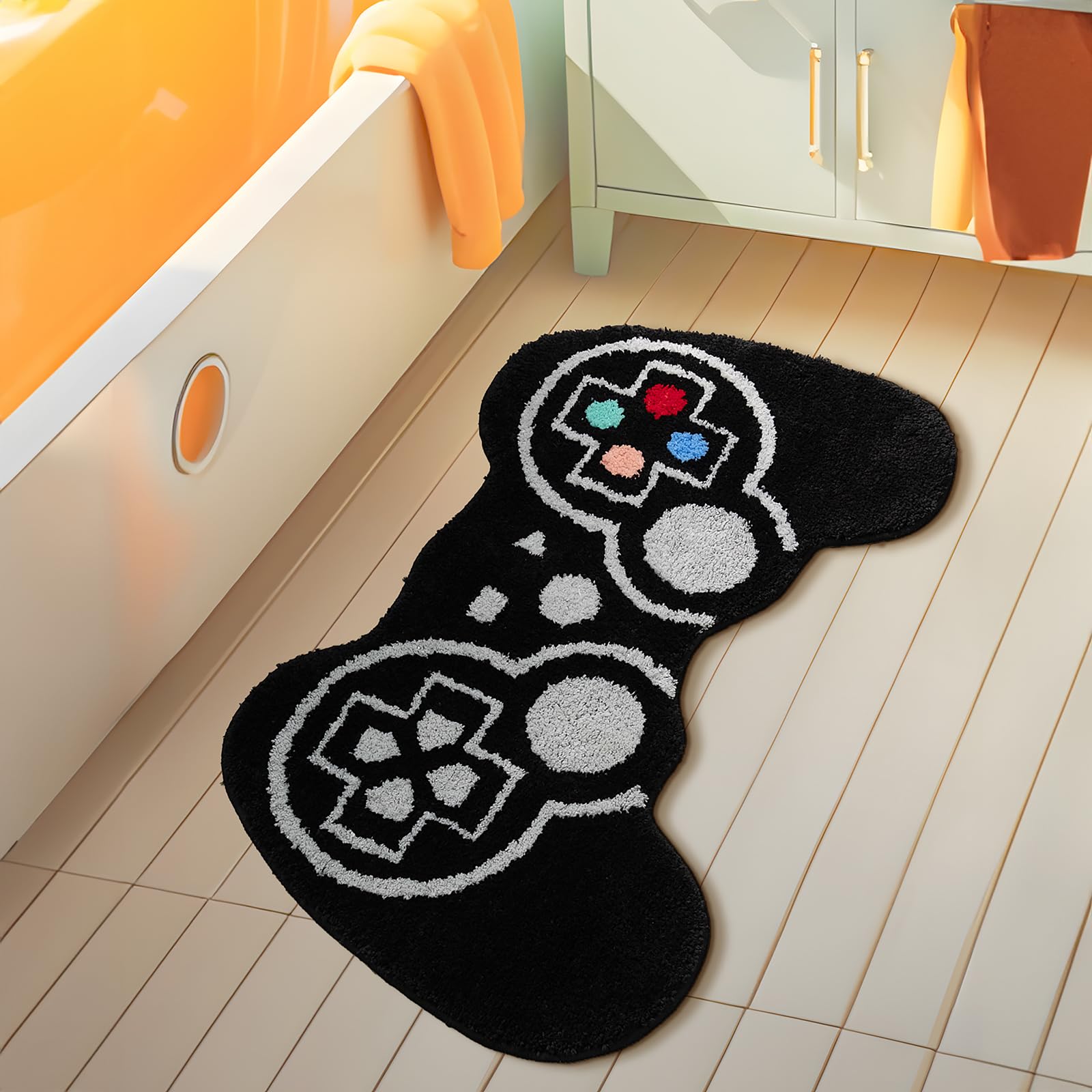Tanvill Funny Bath Mat Cute Black Gamepad Bathroom Rugs Small Bath Rug, Non Slip Washable Soft Absorbent Funky Bathroom Decor Pr