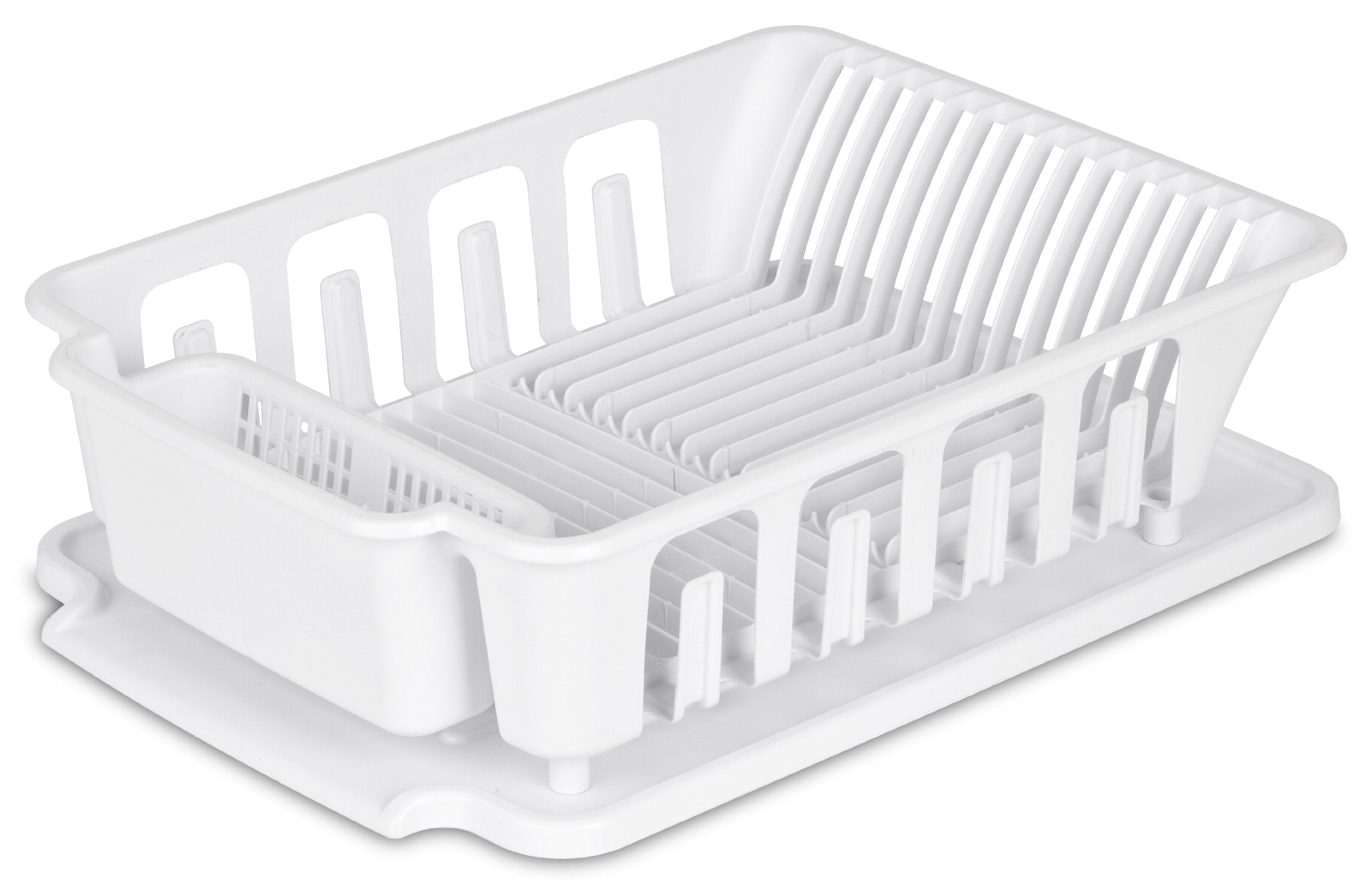 Sterilite 2-Piece Large Sink Set Dish Rack Drainer, White (18 L X 13 3/4'' W X 5 1/2'' H), 3/4'' L X 3/4'' W X