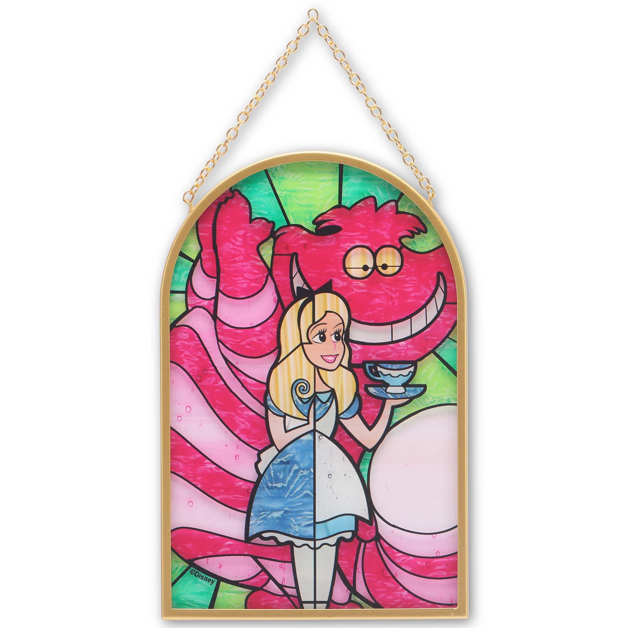 Open Road Brands Disney Alice in Wonderland and Cheshire Cat Hanging Glass Wall Decor - Beautiful Alice Wall Art for Home