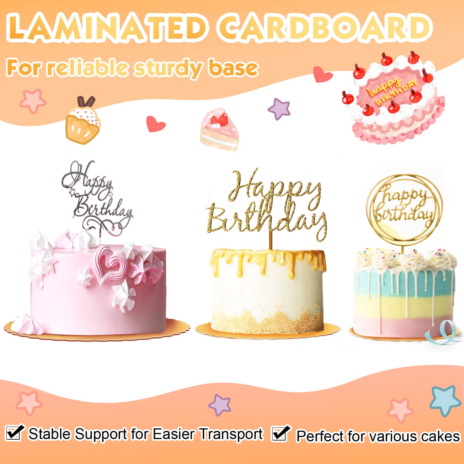 Eaasty 60 Packs Gold Cakeboard Rounds Cake Circles Base Boards Disposable Cake Plates, Coated Corrugated Cake Tray Scalloped Bas
