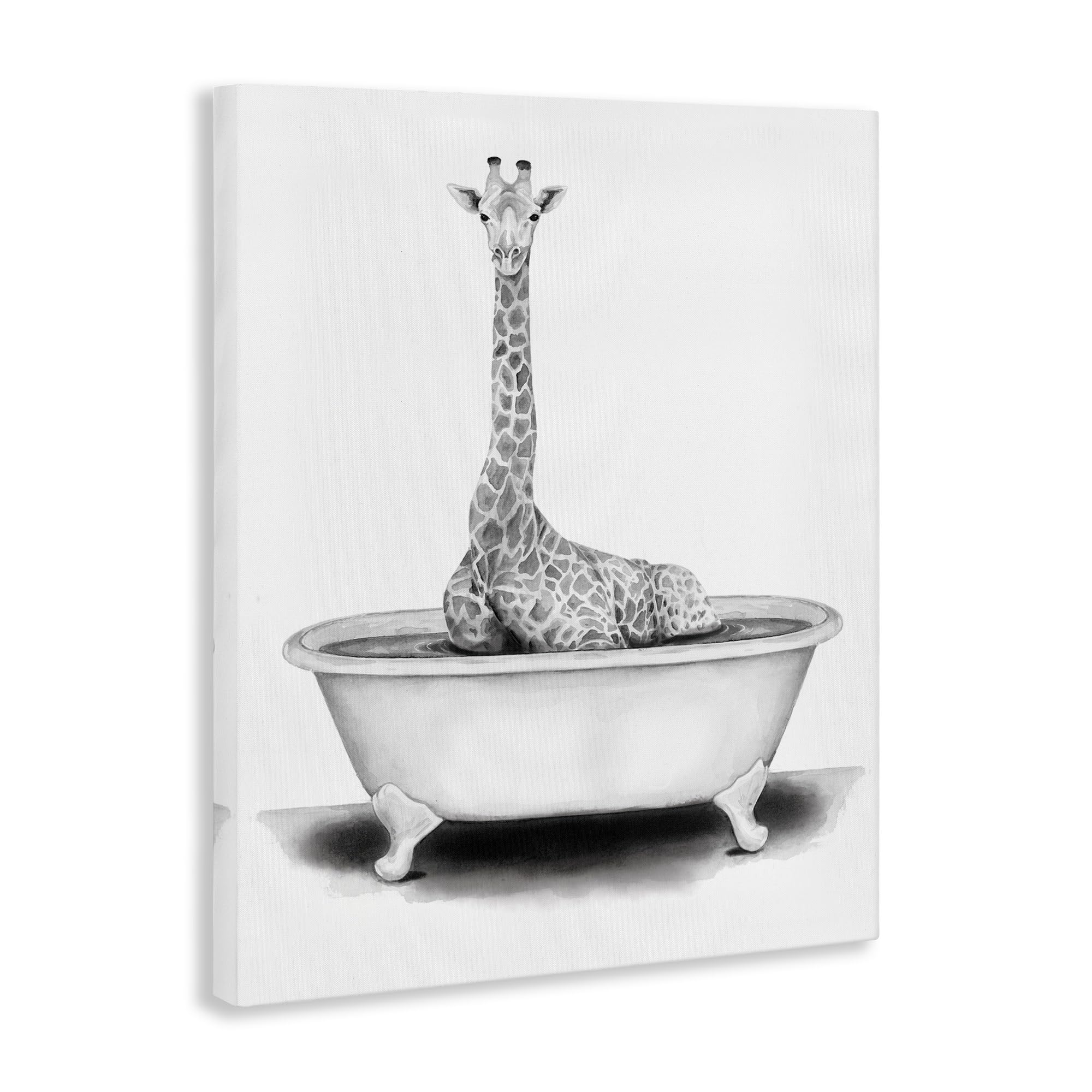 Stupell Industries Giraffe In A Tub Funny Animal Bathroom Drawing, Design By Rachel Neiman Wall Art, 16 X 20, Canvas