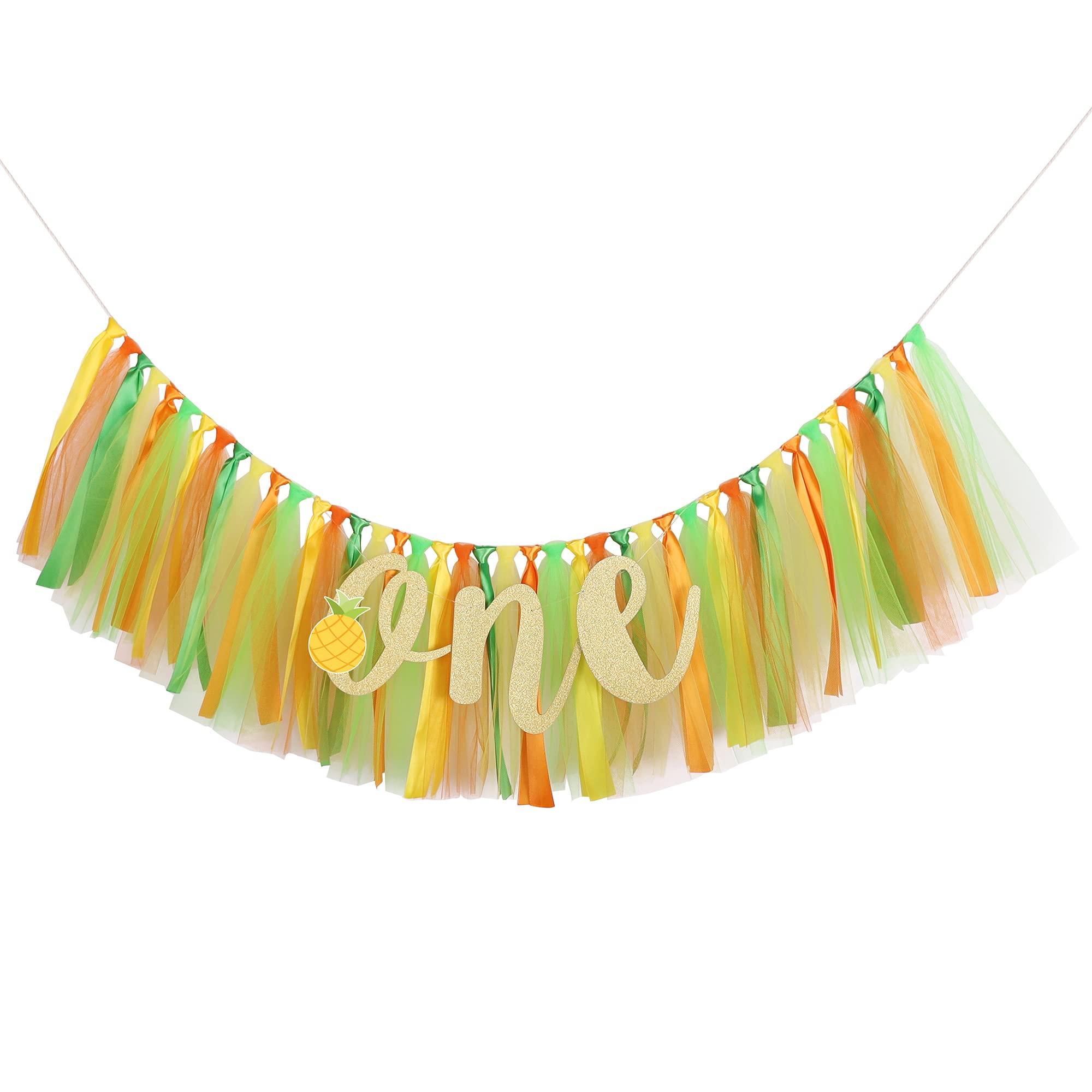 Pineapple Highchair Banner Decoration For Baby - 1St First Birthday Banner, High Chair Fabric Garland Party Supplies, Orange Yel