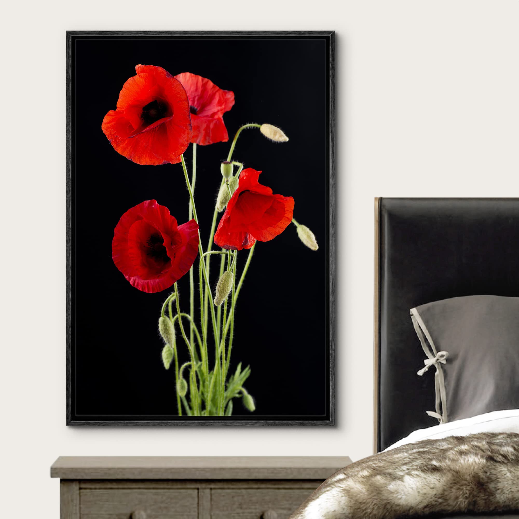 Wall26 Framed Canvas Print Wall Art Red Poppy Bouquet On Dark Background Floral Botanical Photography Modern Art Rustic Scenic R