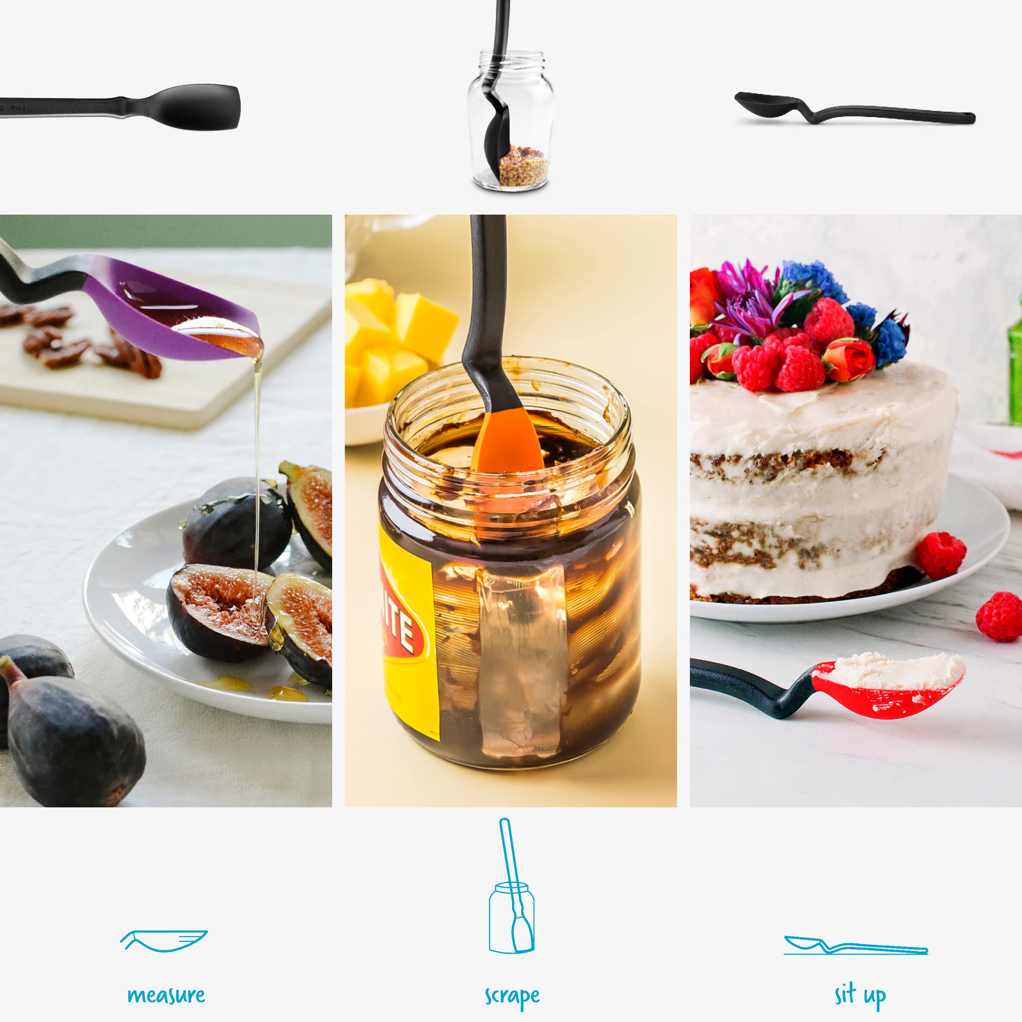 Dreamfarm Mini Supoon  Non-Stick Silicone Sit Up Scraping  Cooking Spoon With Measuring Lines  Black