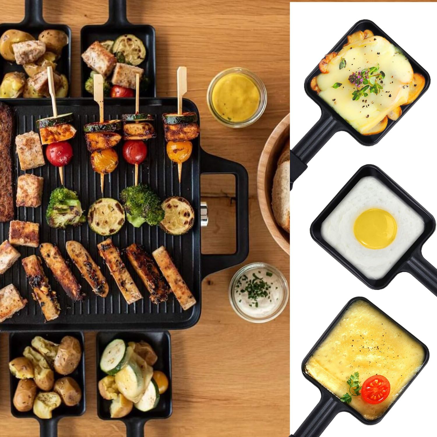 Honne Square Shape Non-Stick Coating Mini Raclette Grill Pan Cheese Pan Replacement/Additional Raclette Dishes Mini Grill Pan(4P