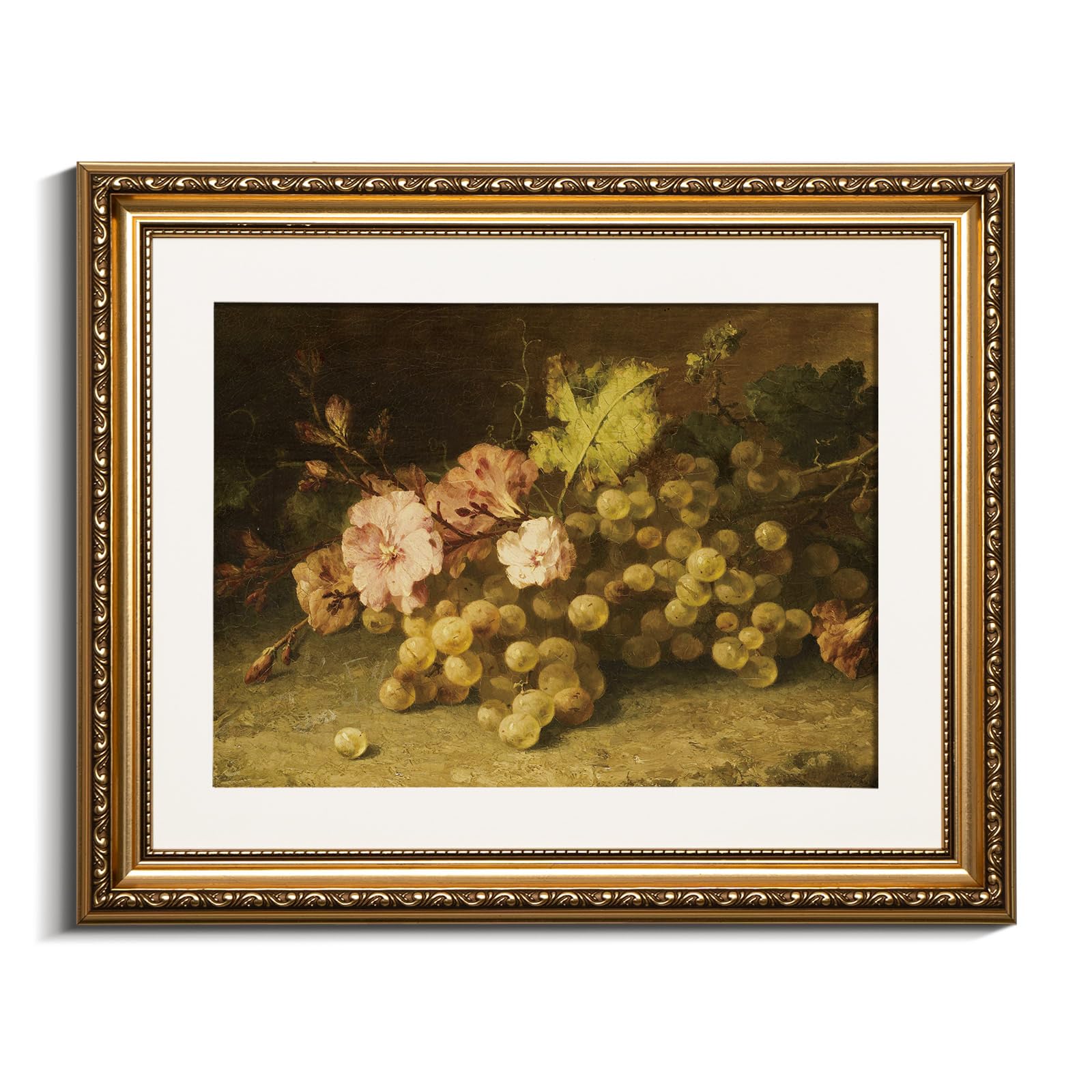 Viyyiea Gold Framed Wall Art Canvas Print Home Decor Fruit Vintage Oil Painting Prints Modern Flowers Grapes Pictures Decor Stil