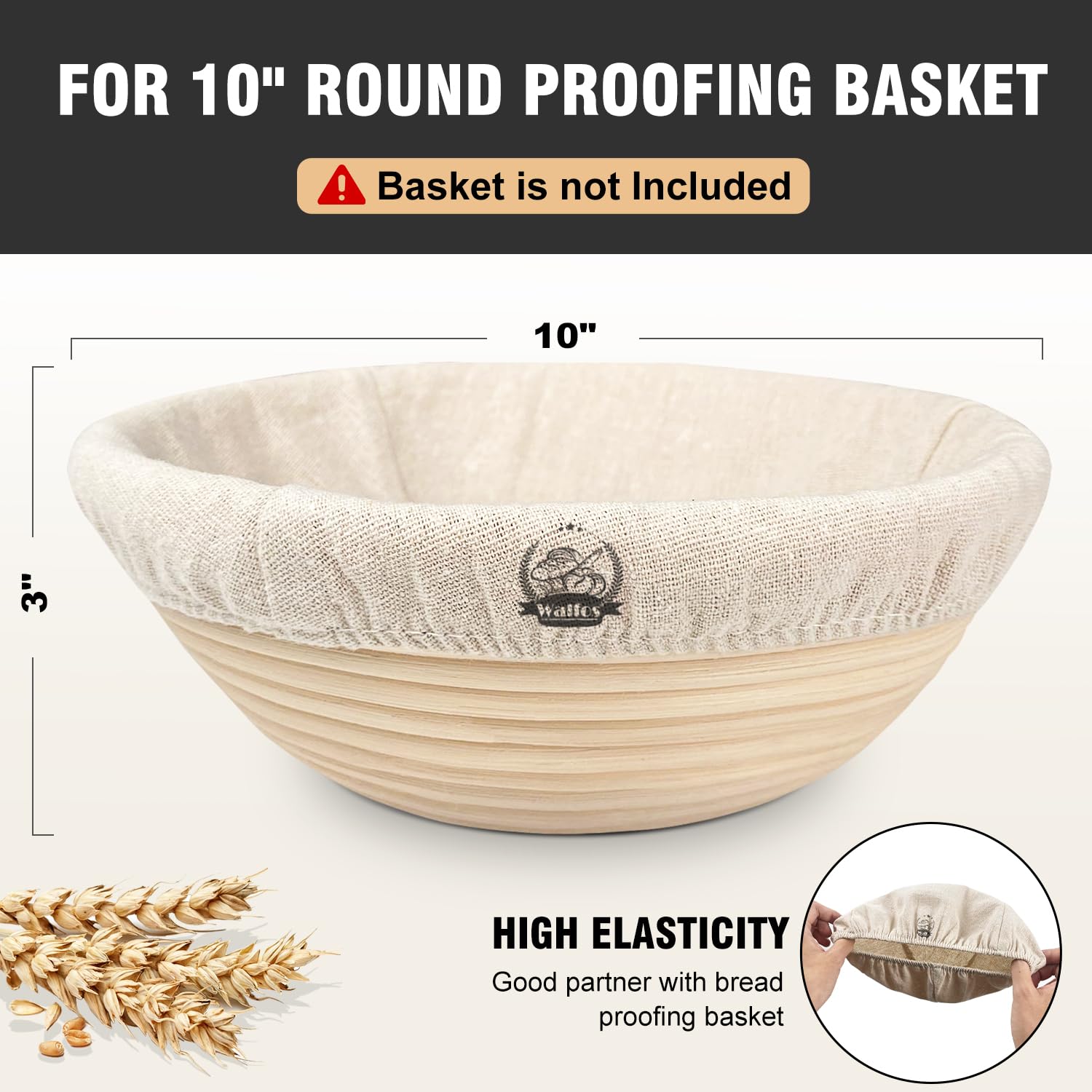 Walfos Bread Basket Liner Cloth, 6 Packs 10 Inch Round Bread Proofing Basket Cloth Liner, Baking Dough Basket Cover Natural Ratt