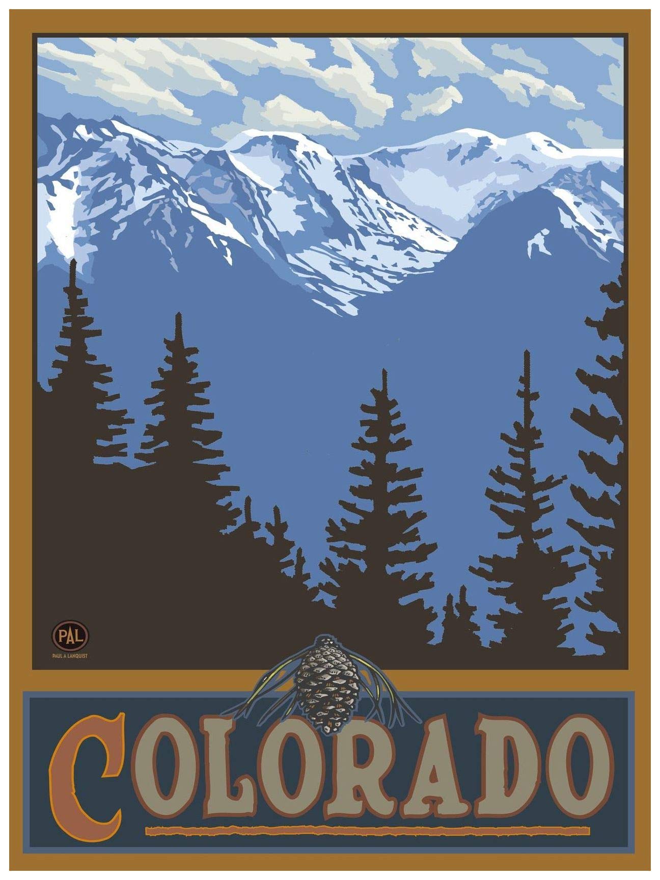 Colorado Snowy Mountain Ridges Giclee Art Print Poster From Travel Artwork By Artist Paul A. Lanquist 18'' X 24''