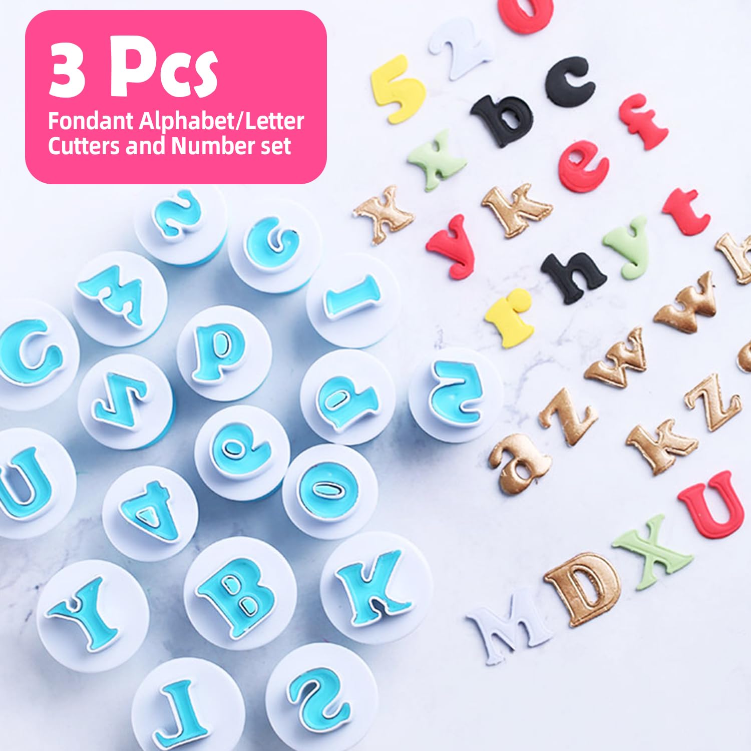 3 Set Fondant Alphabet/Letter Cutters And Number Set Cake Biscuit Mold Decorating Tools Diy Cookie Stamp Impress,Embosser Cutter