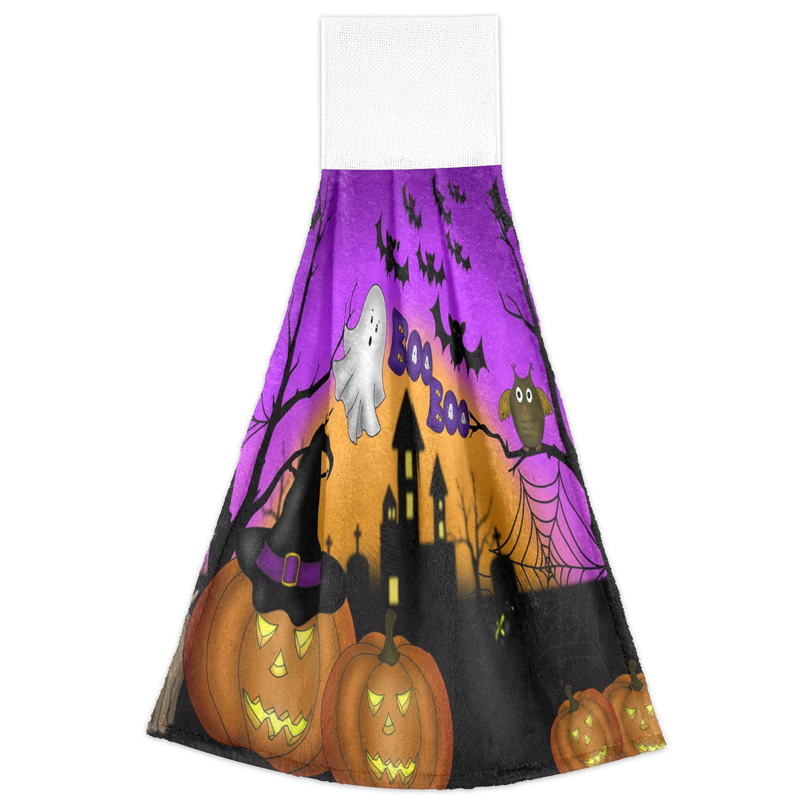 Boccsty Halloween Pumpkin Spooky Hanging Kitchen Towels 2 Pieces Ghost Dish Cloth Tie Towels Hand Towel Tea Bar Towels For Bathr