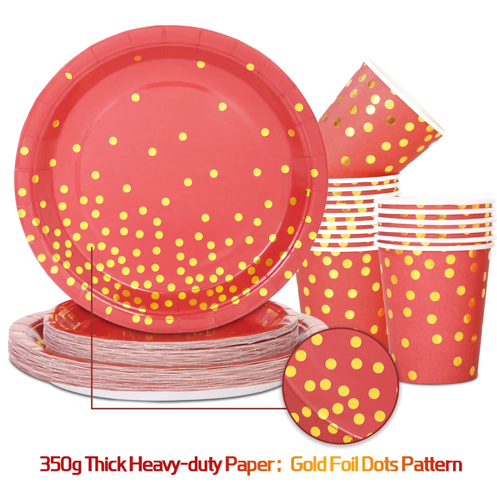 Gudvilla 168Pcs Red And Gold Party Decorations, Red Plates And Napkins Serve 24, Red Paper Plates, Red And Gold Plates For Birth