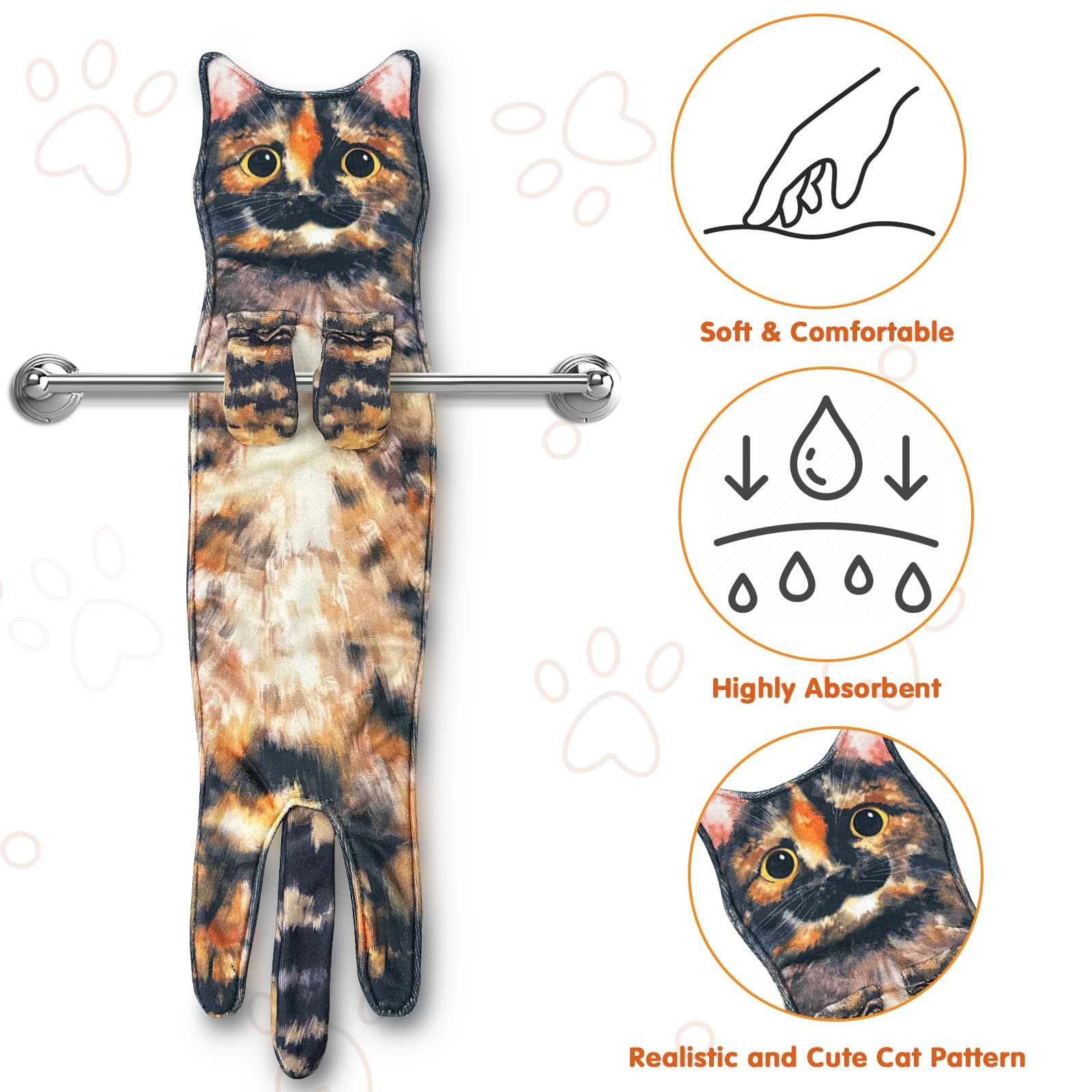 PAT JUUMG Cat Funny Hand Towels for Bathroom Decor Cat Towels Hanging Kitchen Towels Super Absorbent Soft  New Home Housewarming Gifts  for Cat Lovers/for Women(Tortoiseshell)