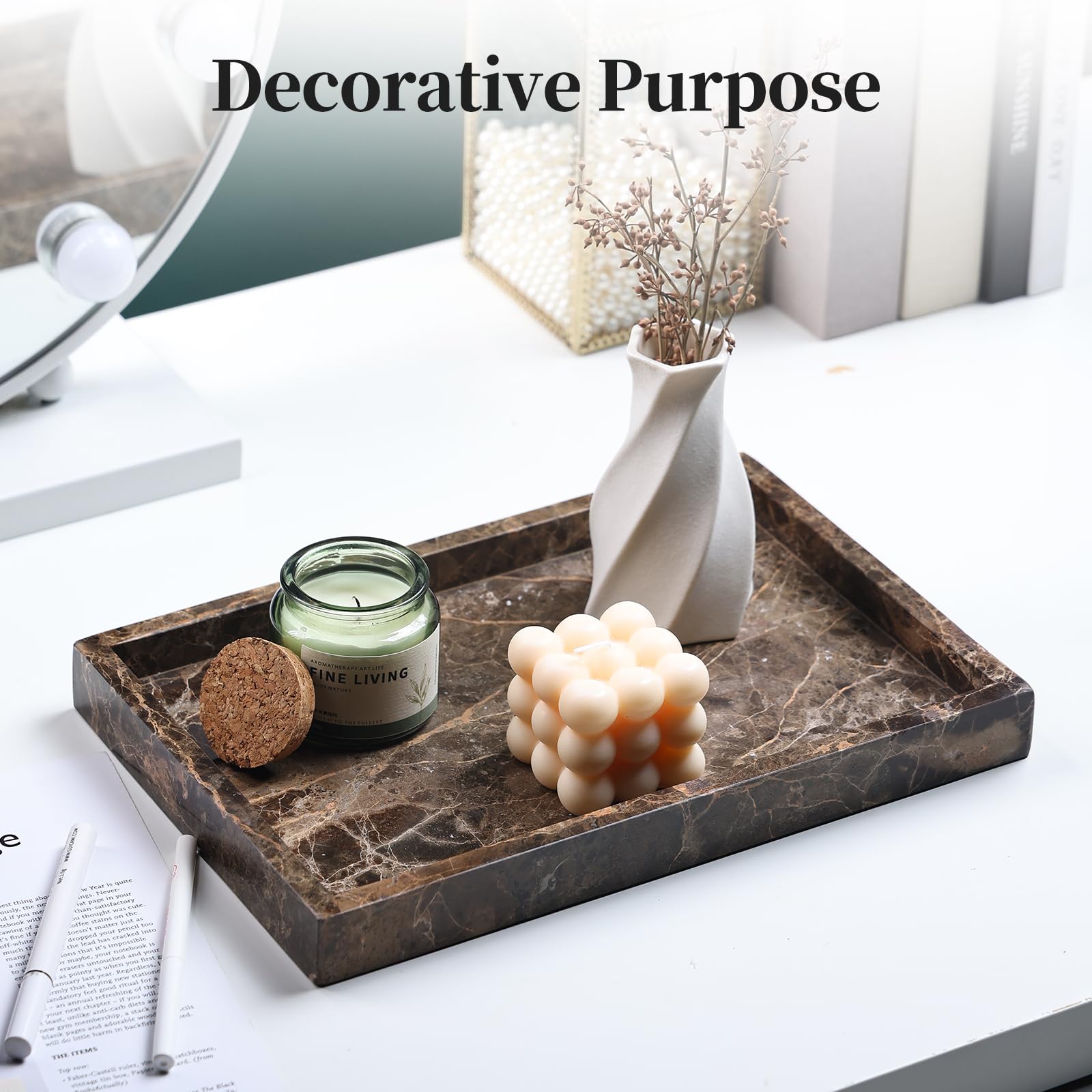 Ymxyjm 100% Natural Marble Tray For Bathroom, Genuine Marble Stone Vanity Tray, Luxury Storage Trays For Kitchen, Vanity, Home D