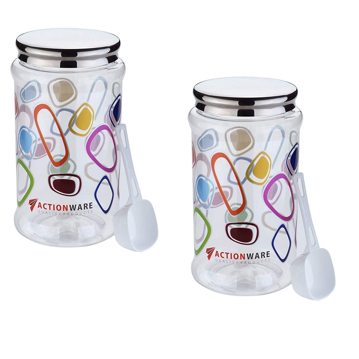 Utensilbay Plastic Storage Jar With Stainless Steel Lid And Spoon, Multipurpose Dry Fruit, Cereal & Snack, Transparent Jar Stora