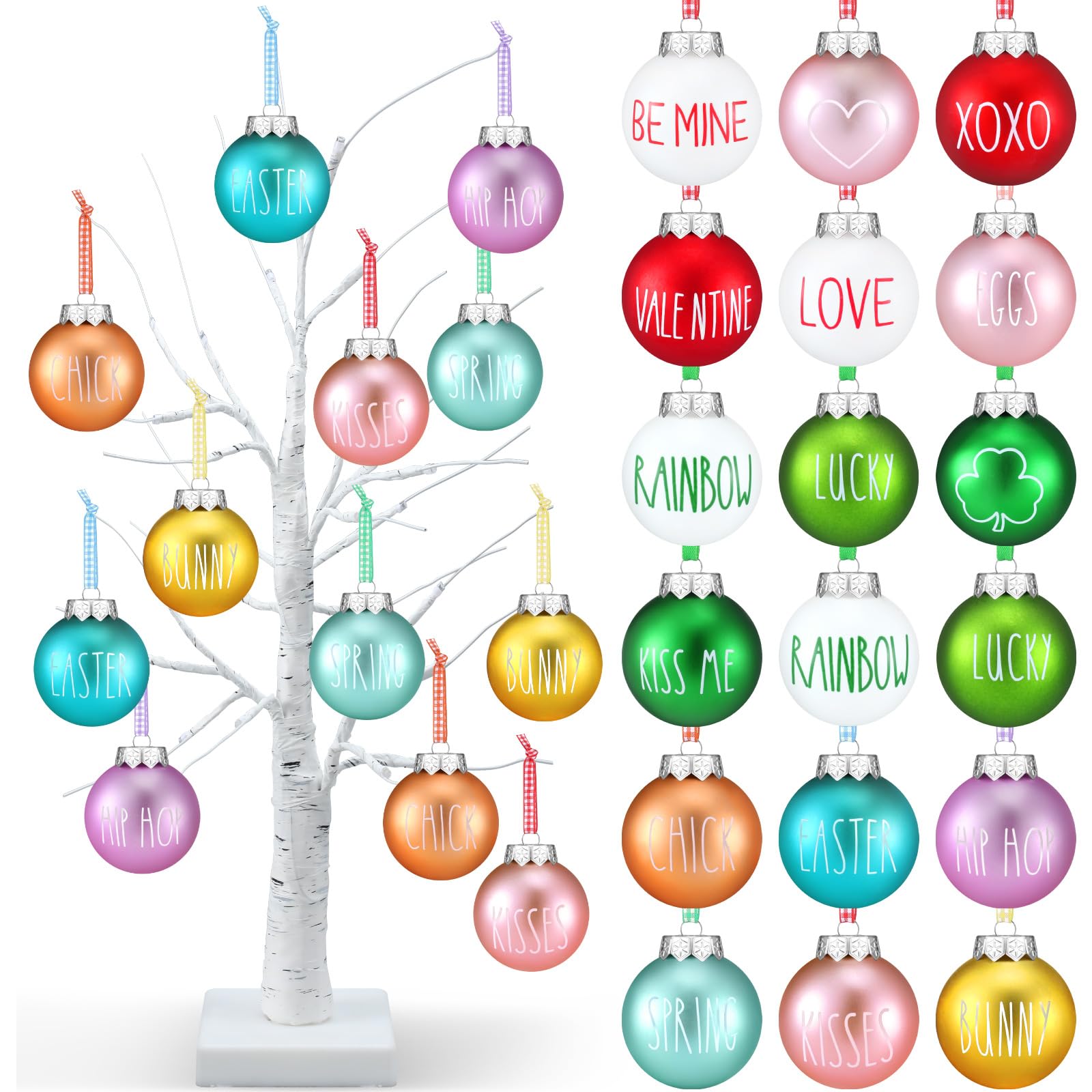VIHOSE Easter Decor Tree Decorations Set, 36 Pcs Holiday Ornaments for Valentine's Day St Patrick's Tree Plastic Ball Easter Egg