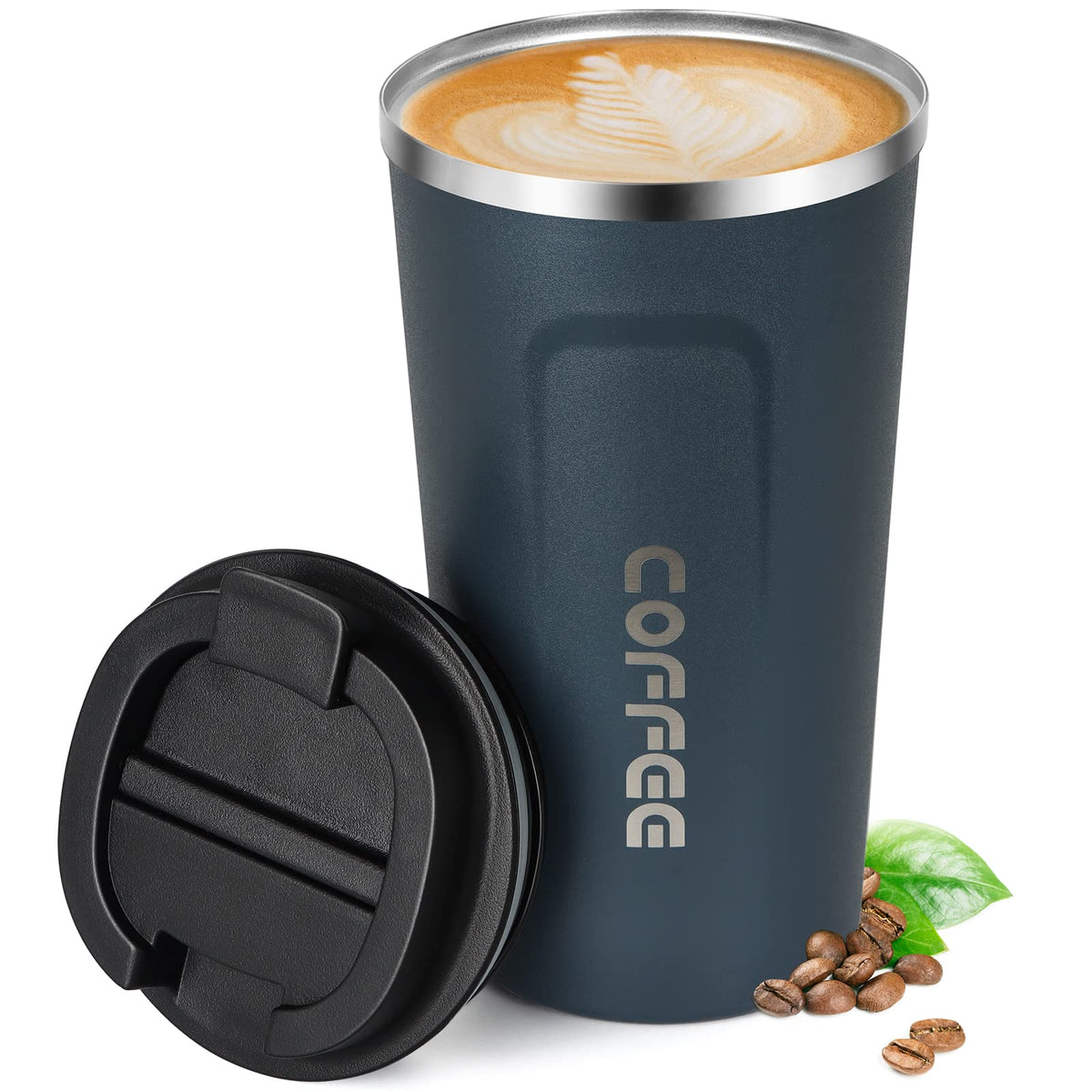 17Oz (510Ml) Vacuum Insulated Travel Mug, Smilatte Leakproof Double Wall Stainless Steel Reusable Coffee Cup With Lid For Hot &