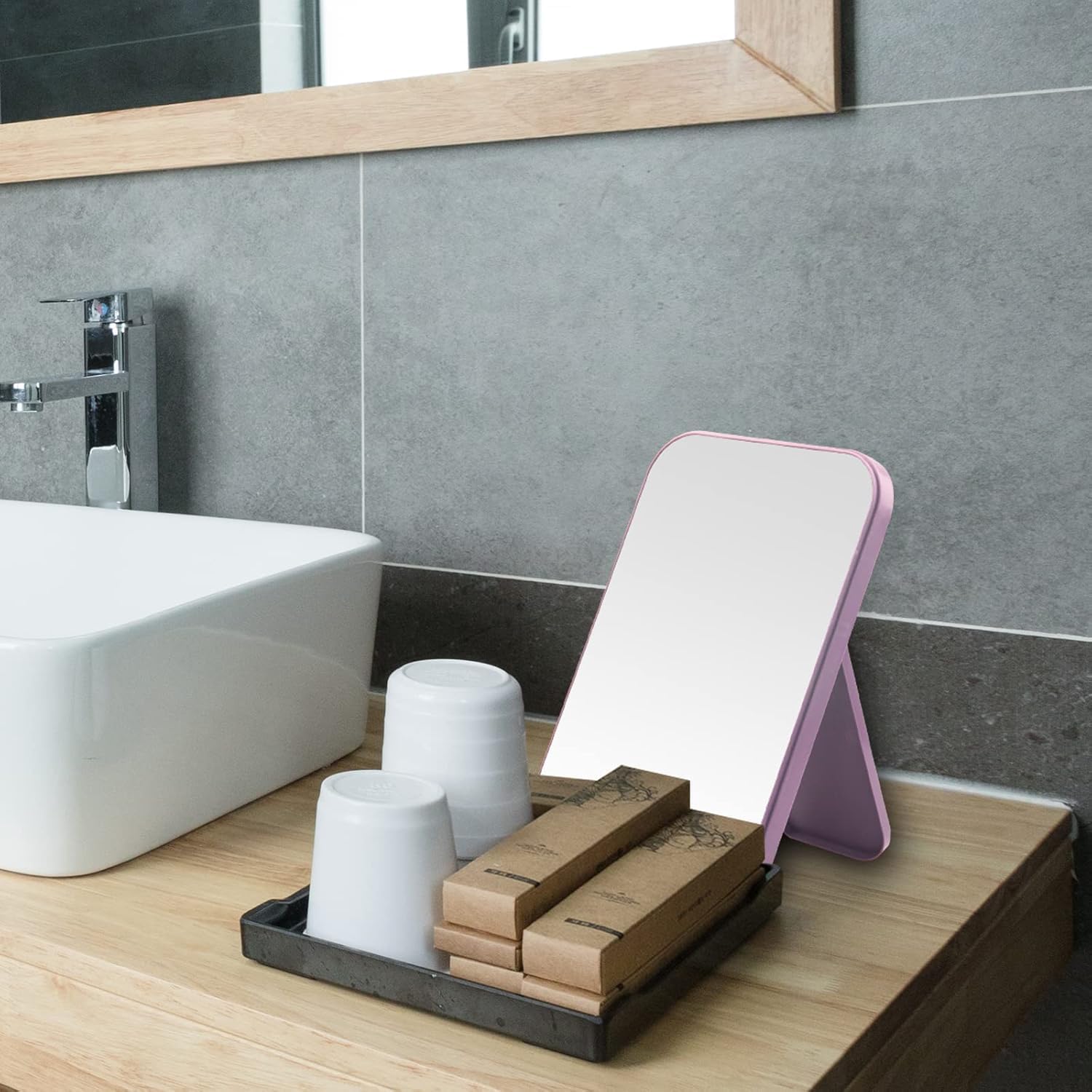 Ymemok Desktop Makeup Mirror, 8 Inch Portable Mirror, Simple Folding Makeup Mmirror With Stand, Standing Wall Hanging Double-Dut