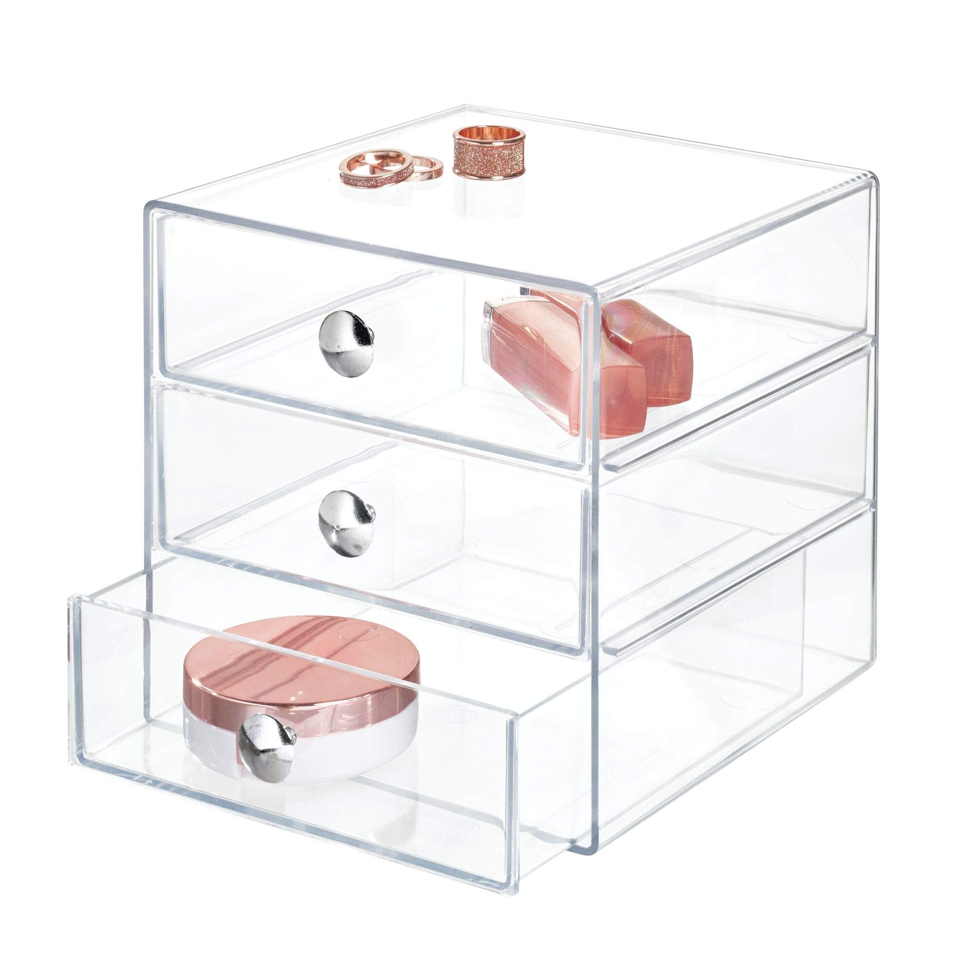 Idesign Bpa-Free Plastic 3-Drawer Vanity Organizer - 6.5'' X 6.5'' X 6.5'', Clear