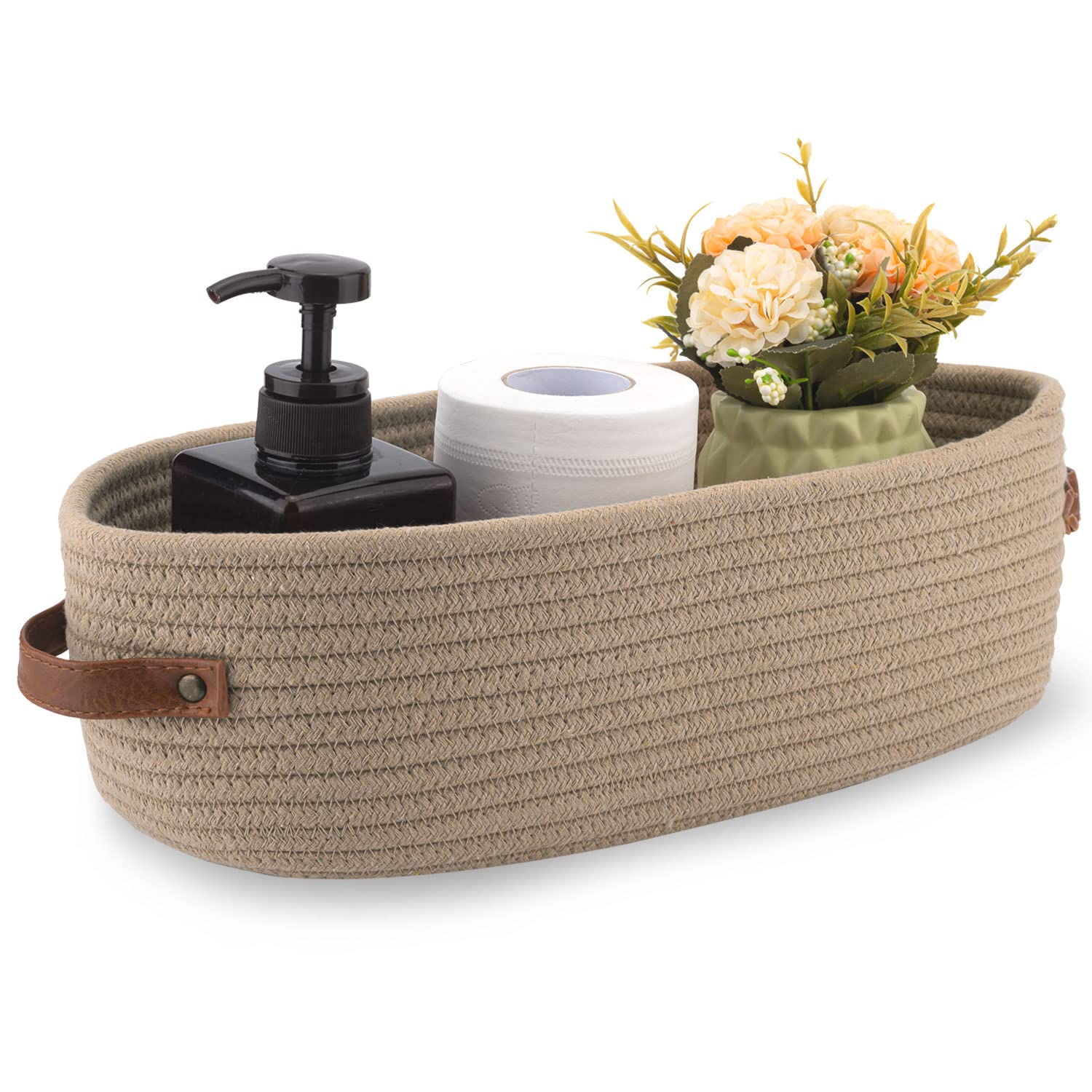 Oradrem Storage Basket Boho Decor Baskets for Organizing Woven Decorative Basket for Countertop Toilet Paper Basket for Toilet T