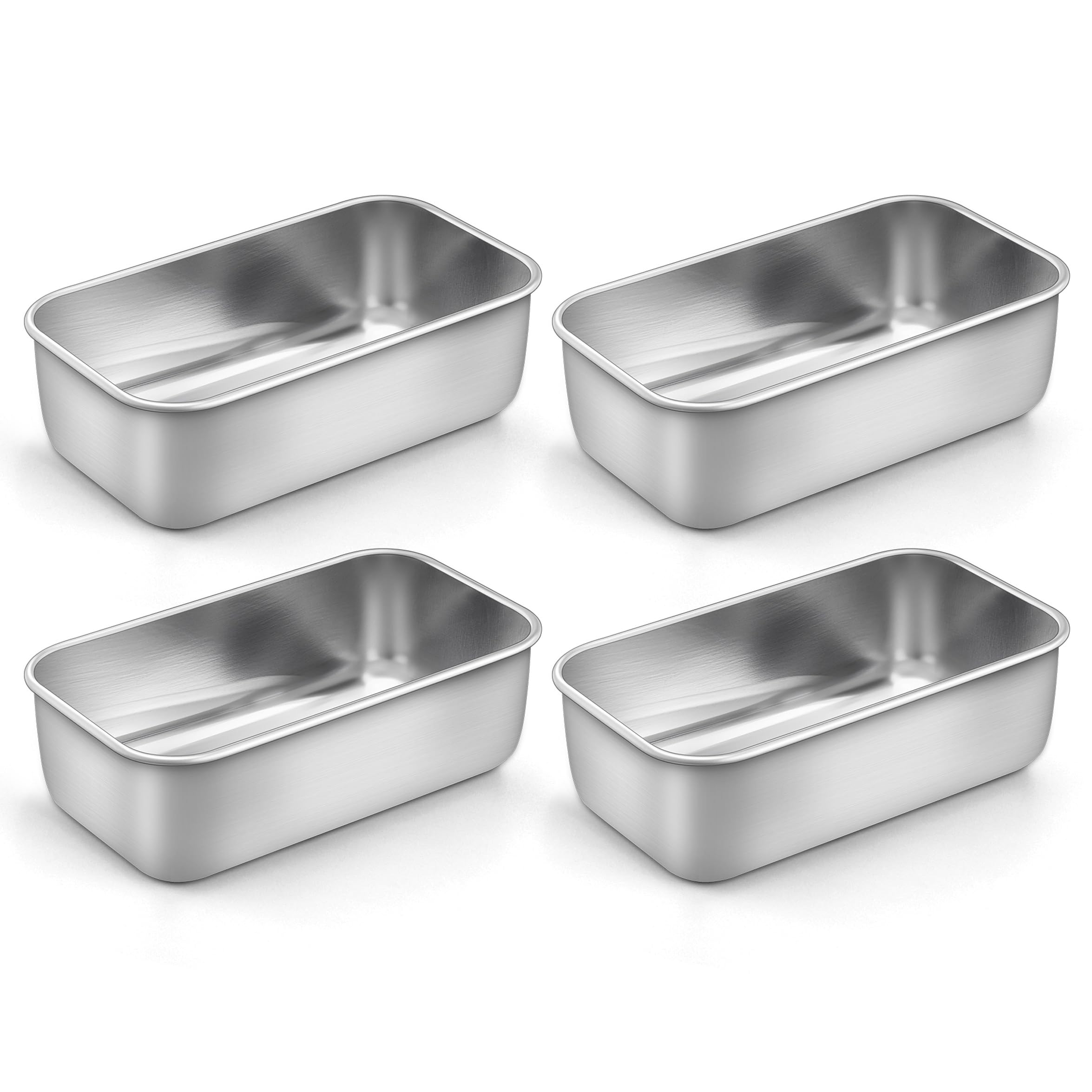 LIANYU 4 Pack Mini Loaf Pan for Baking Bread, 6.3 x 3.5 Inch Stainless Steel Small Bread Loaf Pan for Homemade Meatloaf, Tin Loa