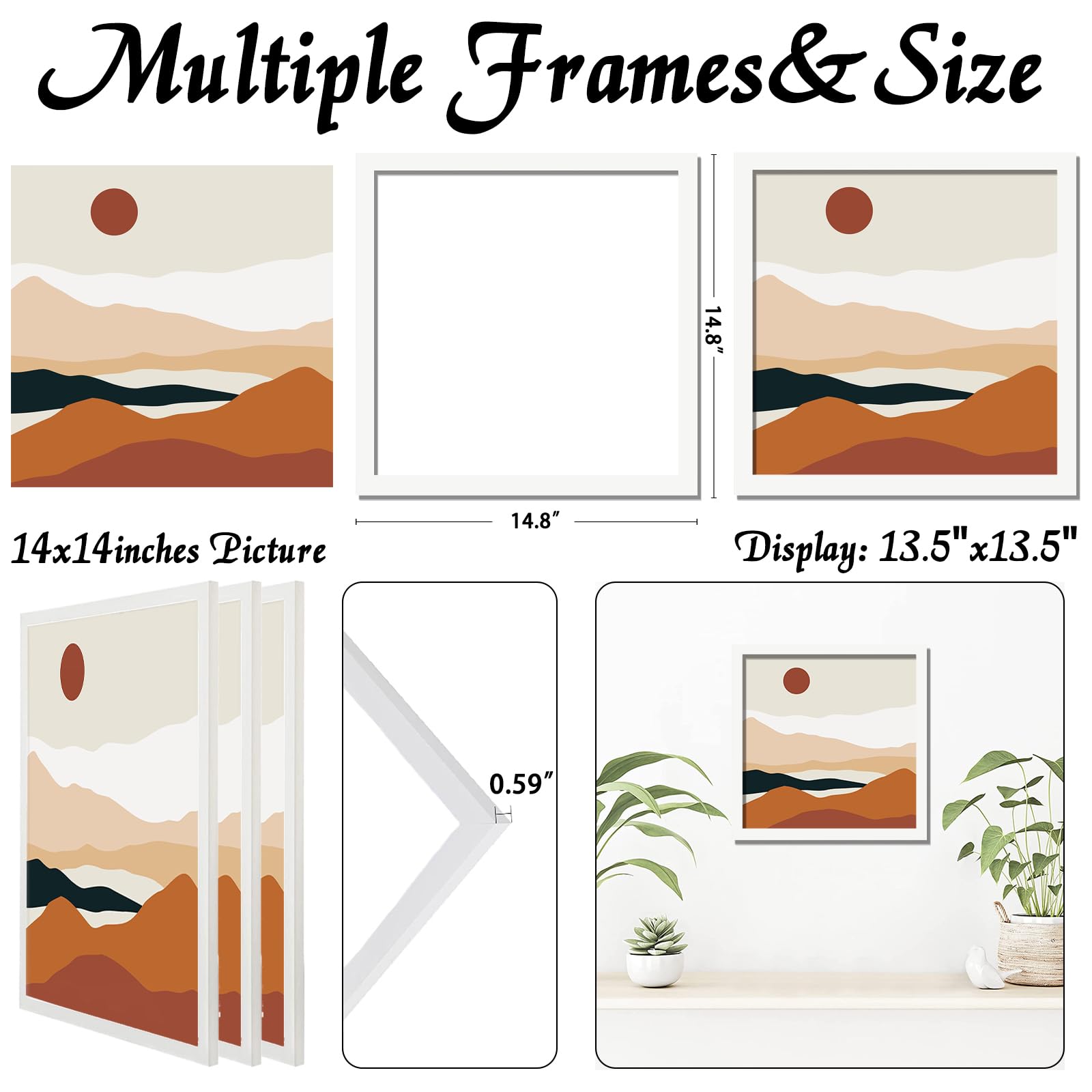 ijuerybai White 14x14 Picture Frame Set of 3, High Transparent Frame for 14 By 14 Square Photo Collage Canvas Poster Size Wall M