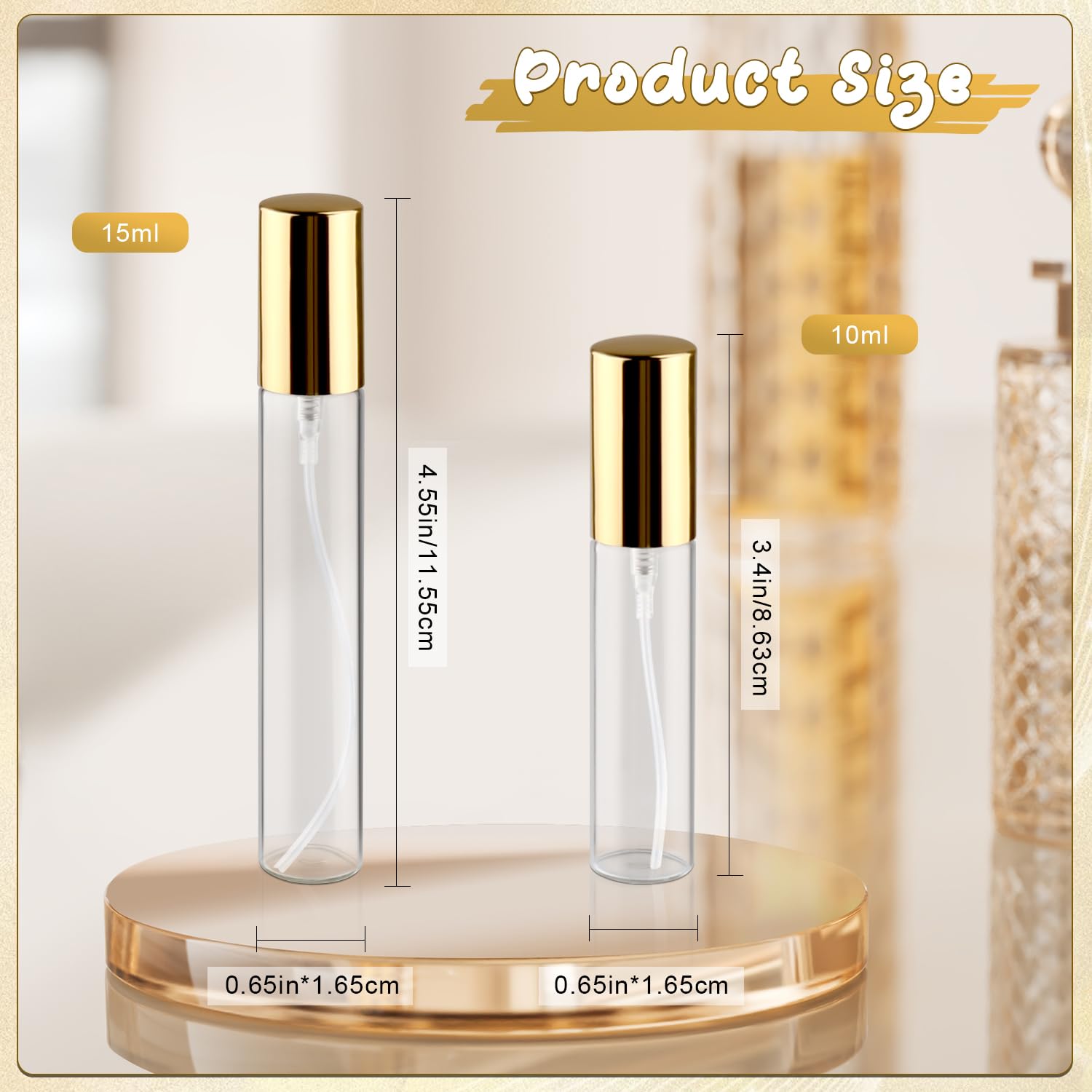 Bosmiow 25Pcs 15Ml Clear Glass Perfume Sample Vials With Golden Pump Head,Mini Empty Fine Mist Atomizer,Portable Essential Oils